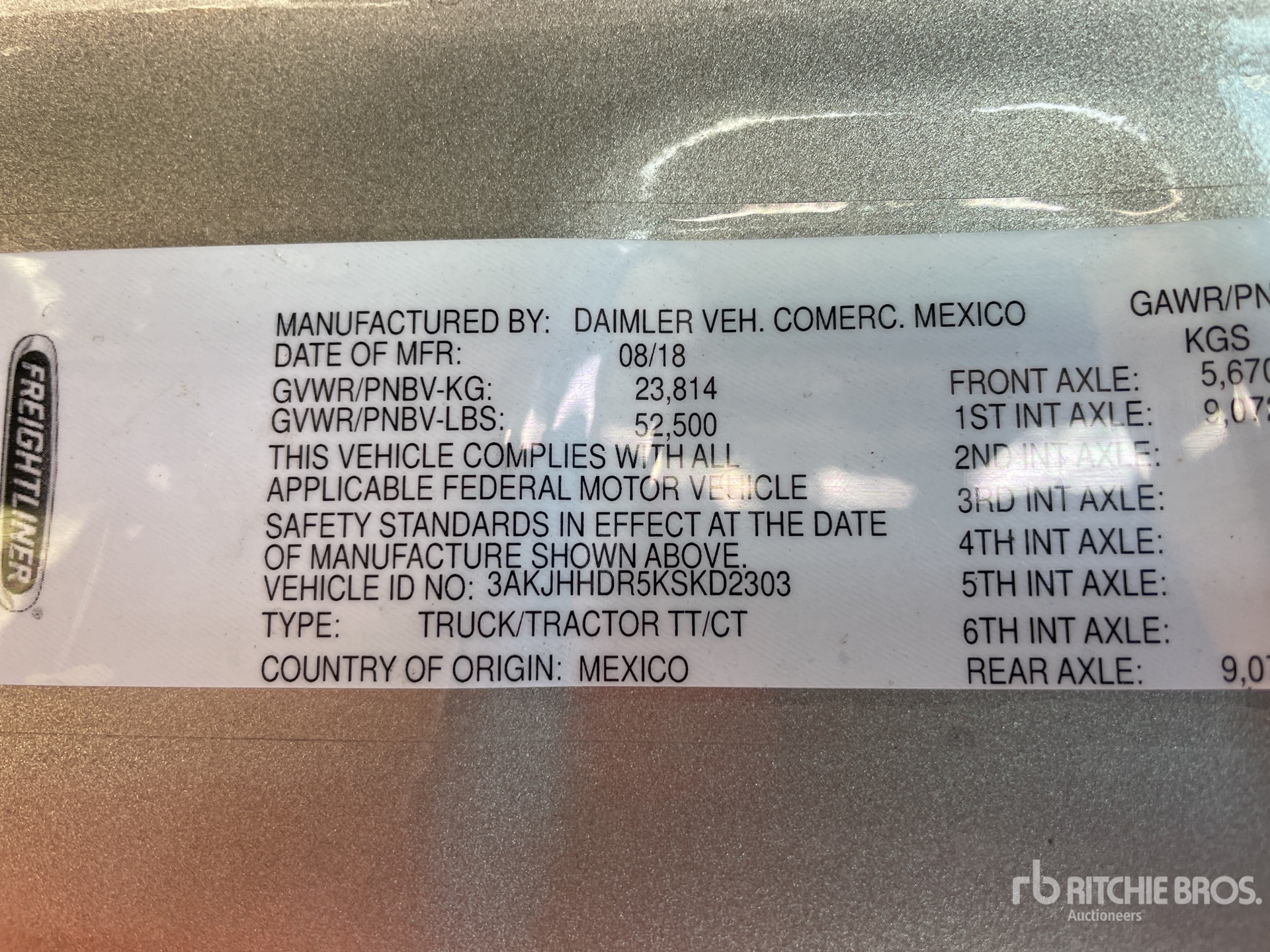 General Appearance with Serial Number / VIN