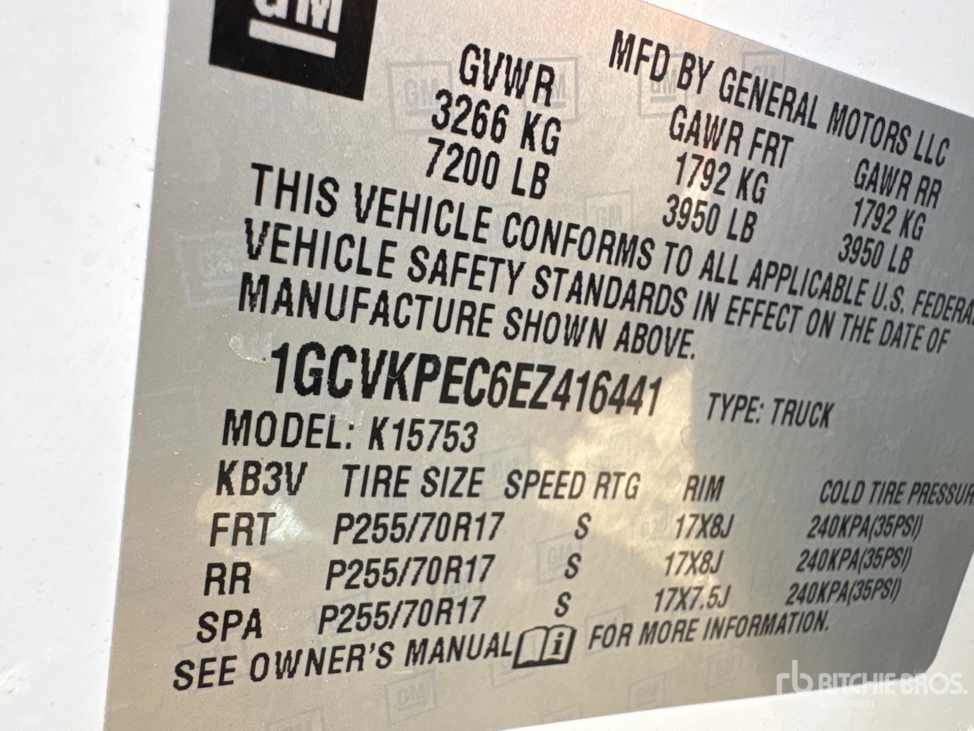 General Appearance with Serial Number / VIN