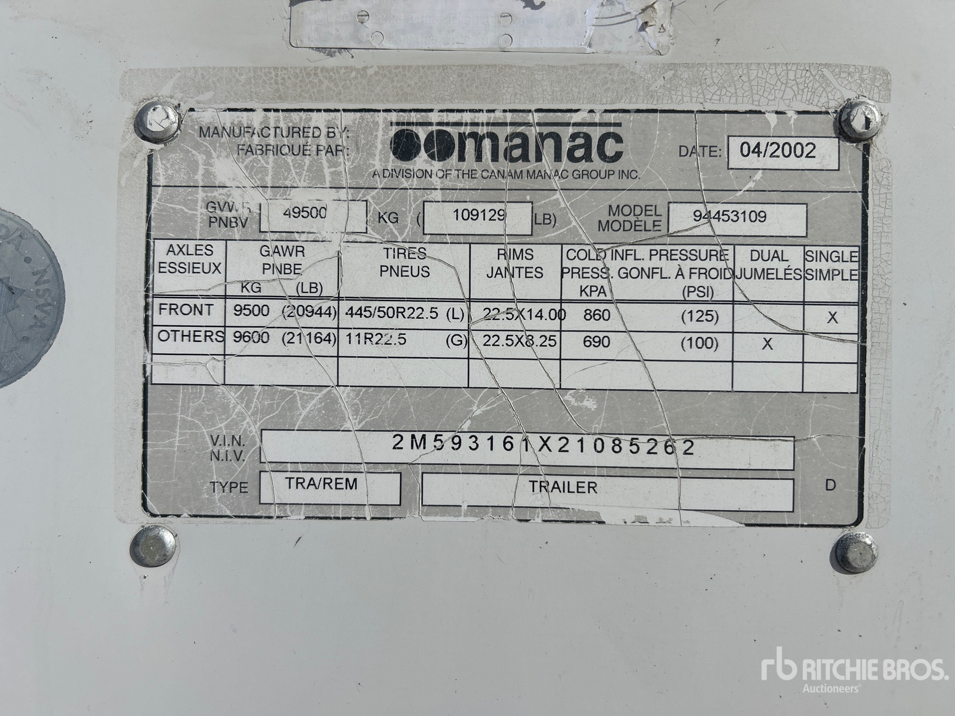 General Appearance with Serial Number / VIN