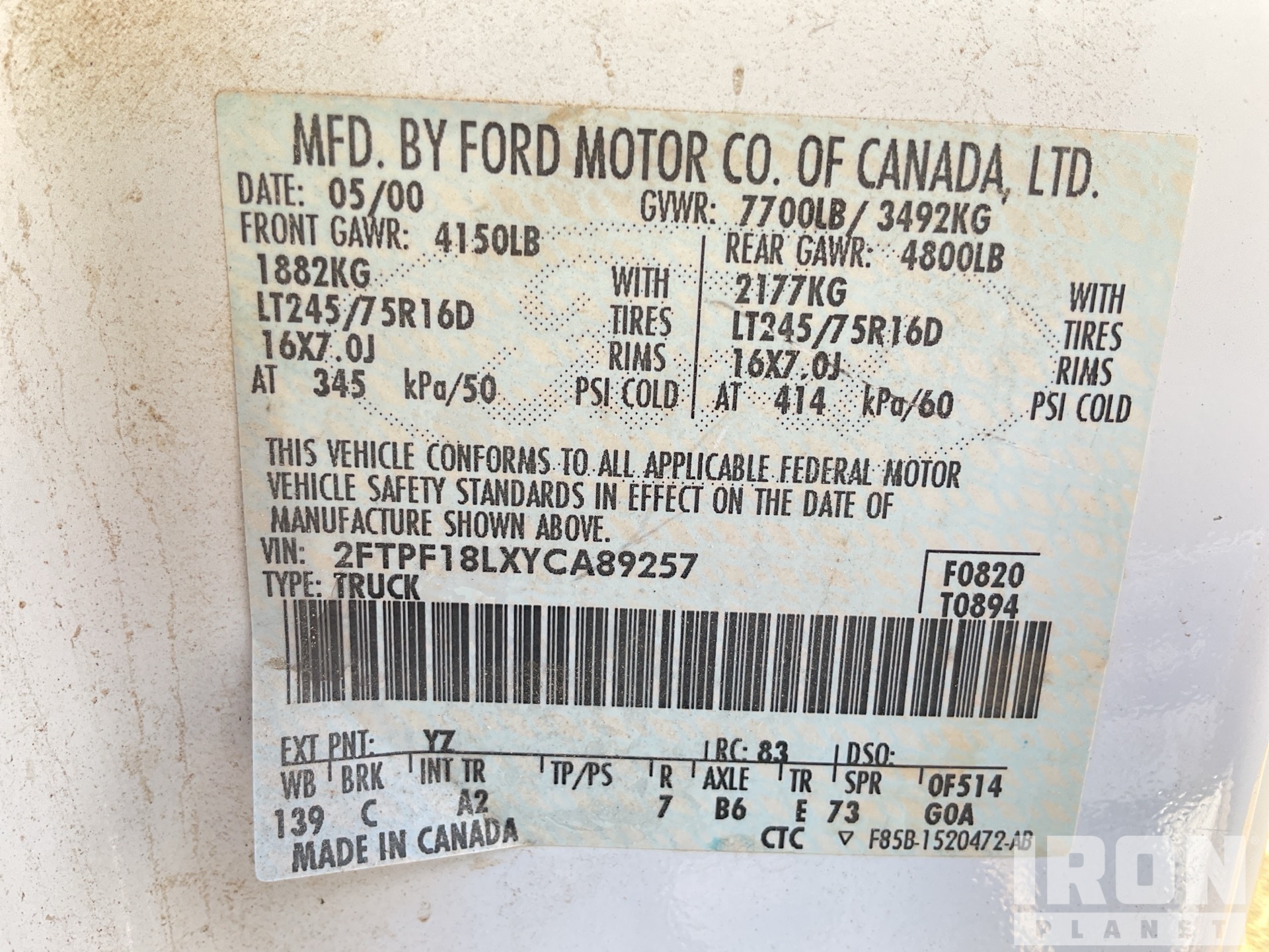 General Appearance with Serial Number / VIN