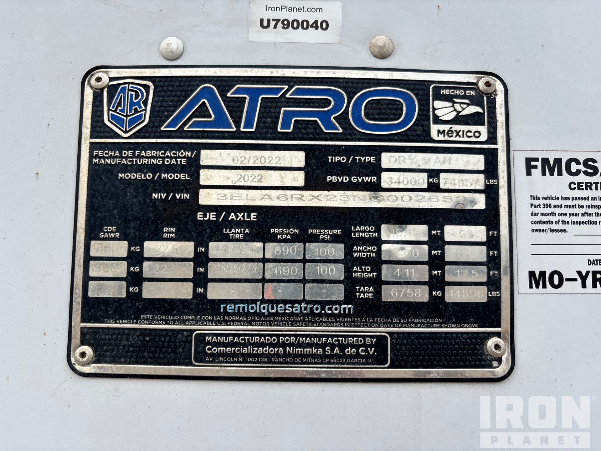 General Appearance with Serial Number / VIN