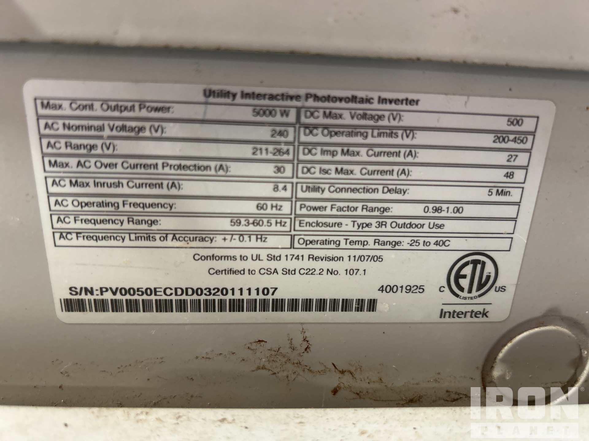 General Appearance with Serial Number / VIN