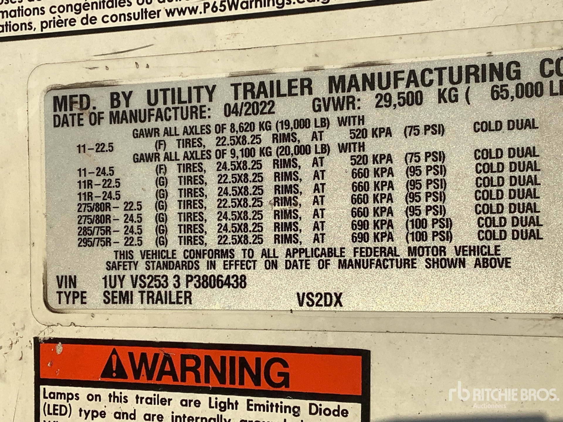 General Appearance with Serial Number / VIN
