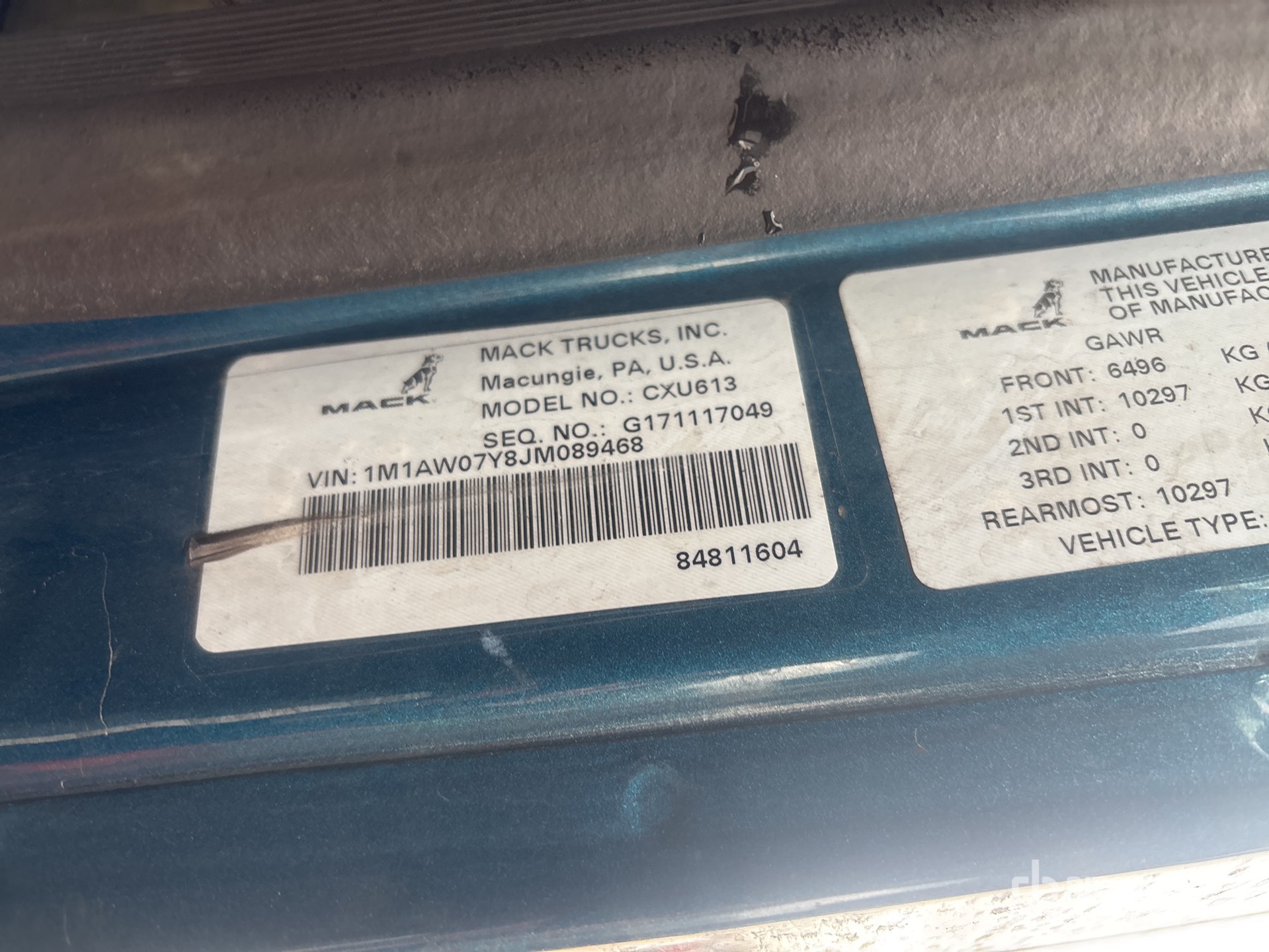 General Appearance with Serial Number / VIN