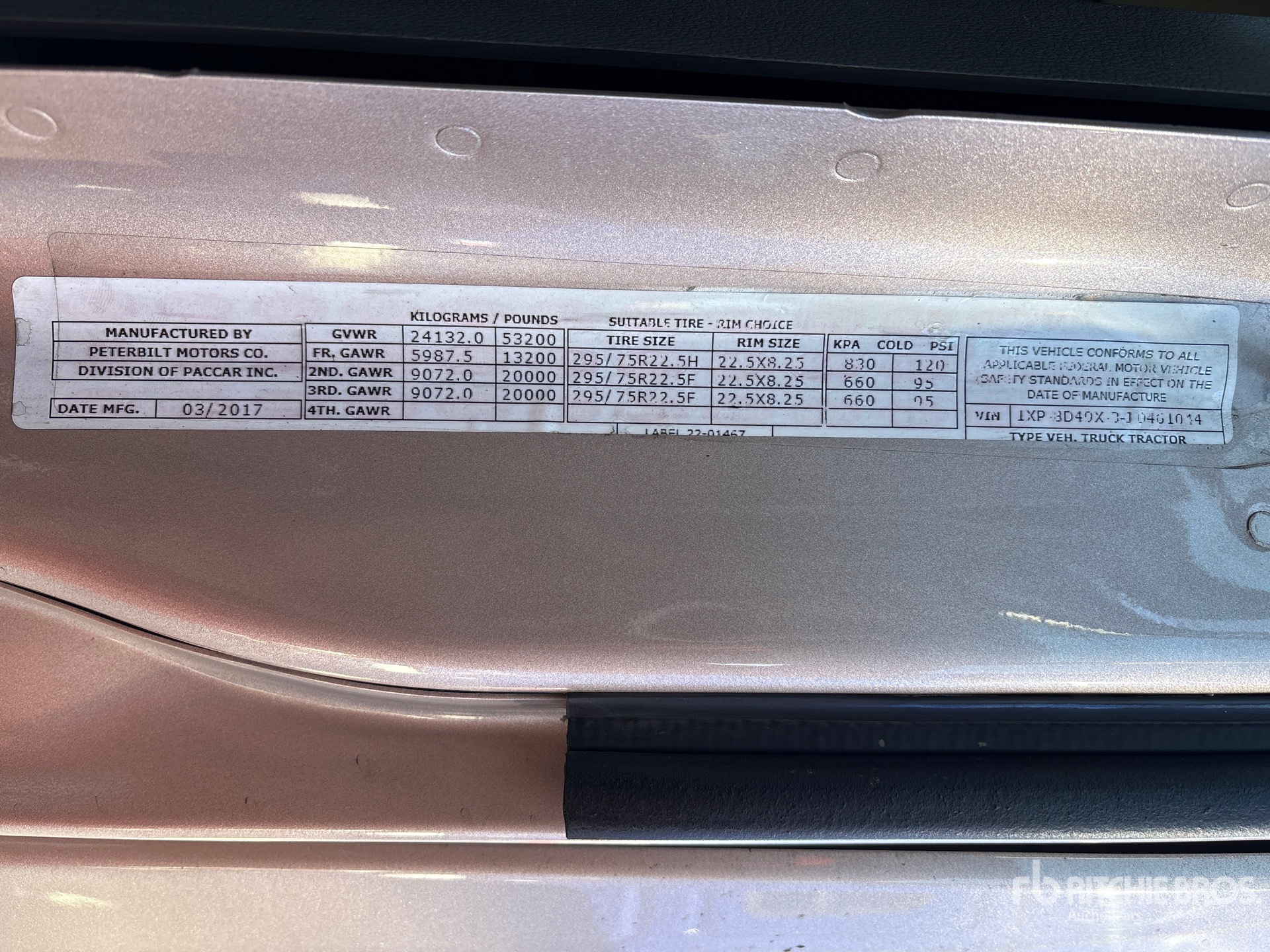 General Appearance with Serial Number / VIN