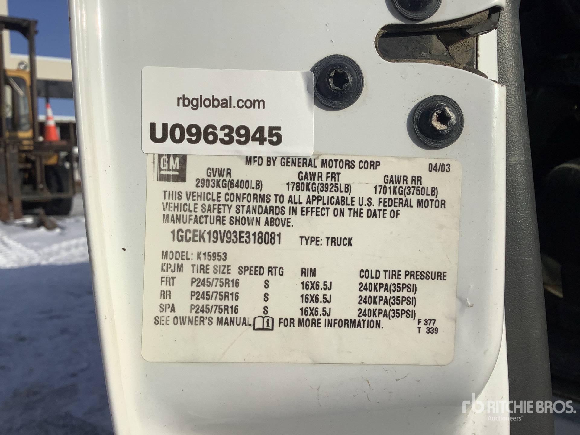 General Appearance with Serial Number / VIN