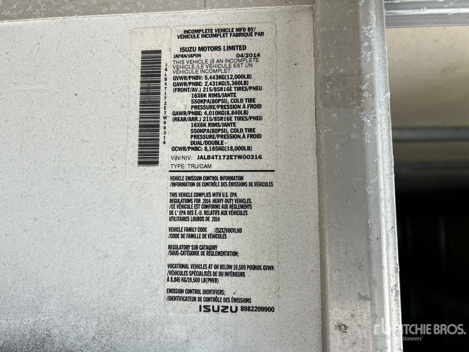 General Appearance with Serial Number / VIN