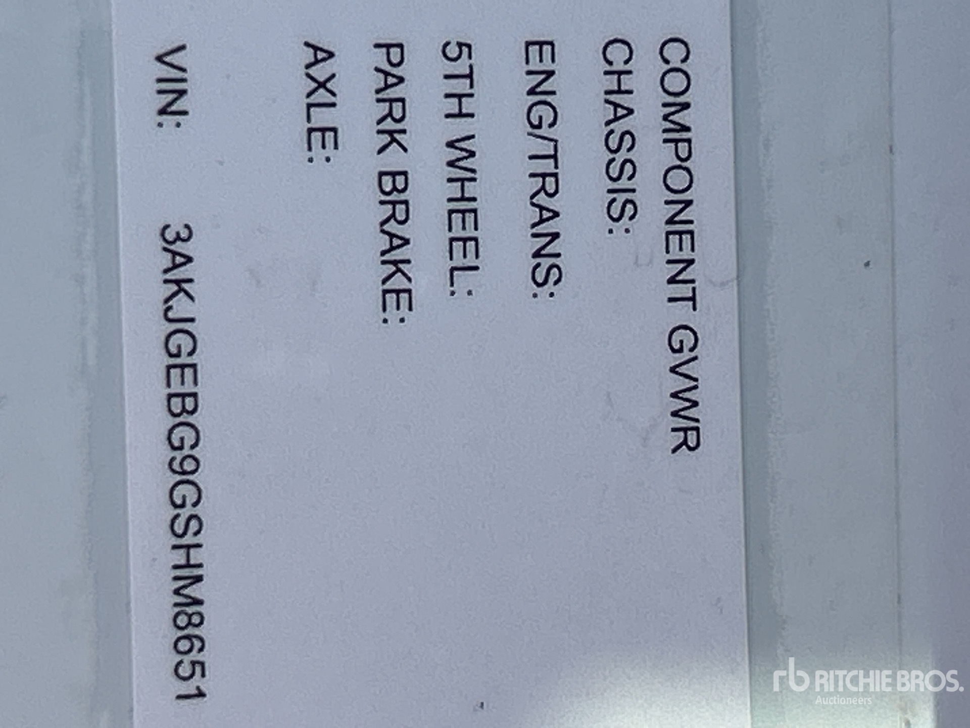 General Appearance with Serial Number / VIN