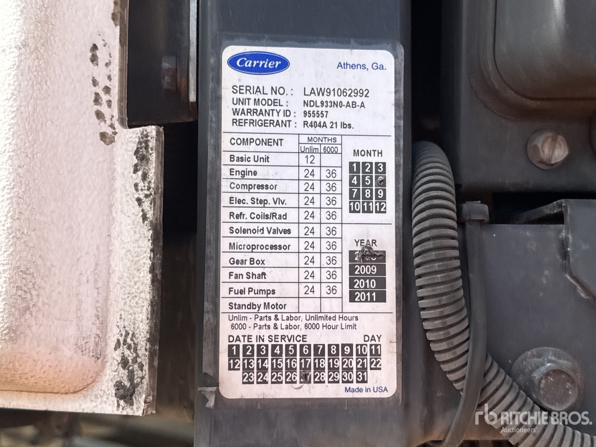 General Appearance with Refrigeration Unit Serial Number