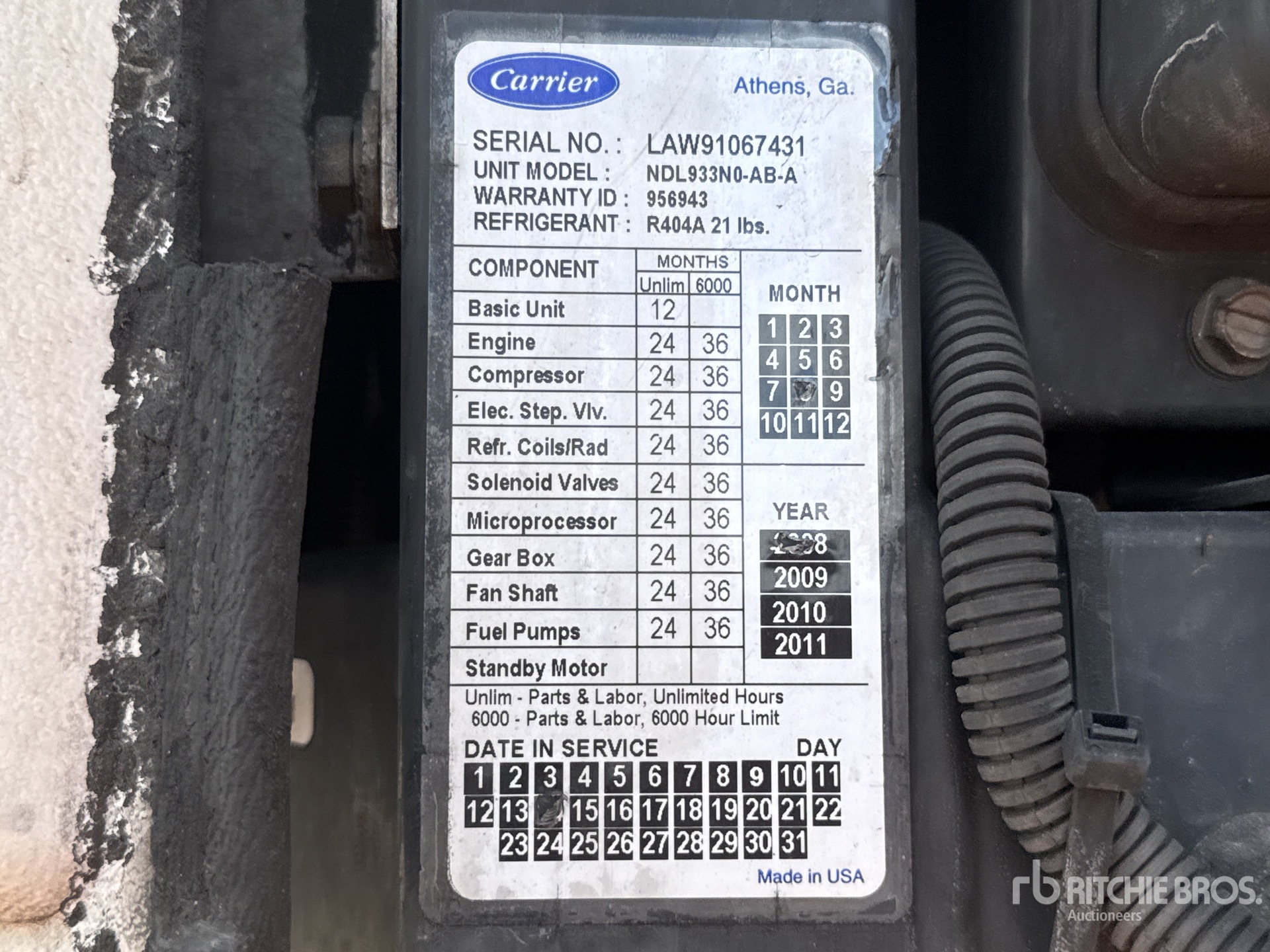 General Appearance with Refrigeration Unit Serial Number