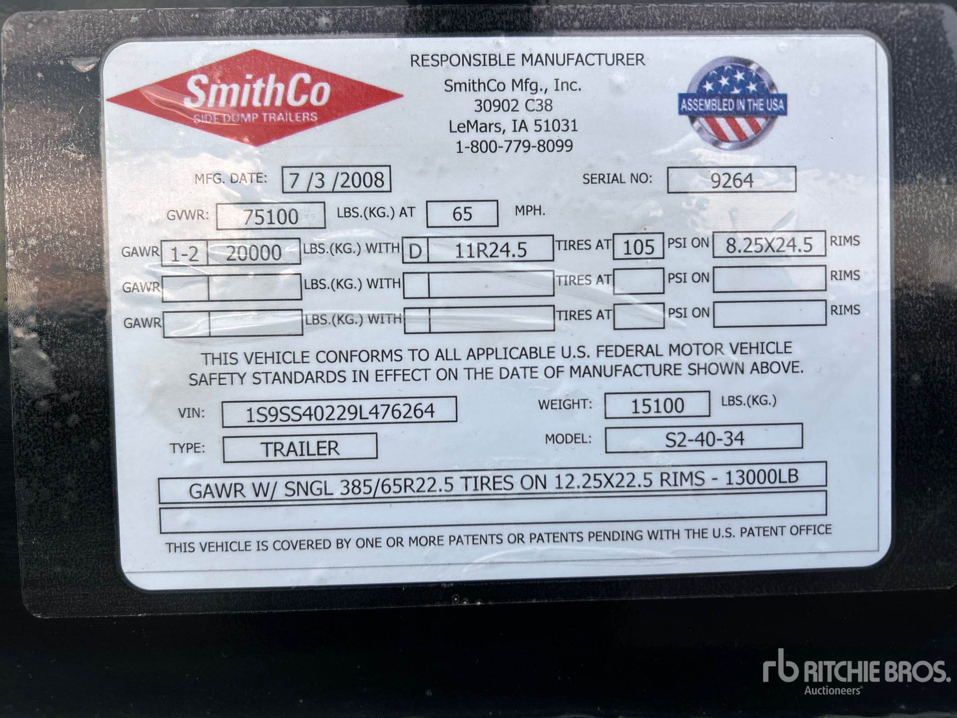 General Appearance with Serial Number / VIN