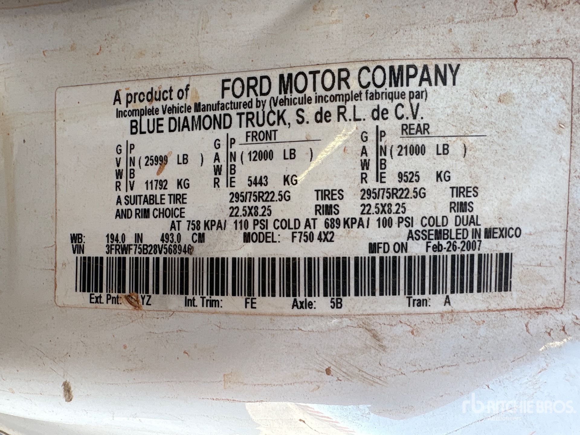 General Appearance with Serial Number / VIN