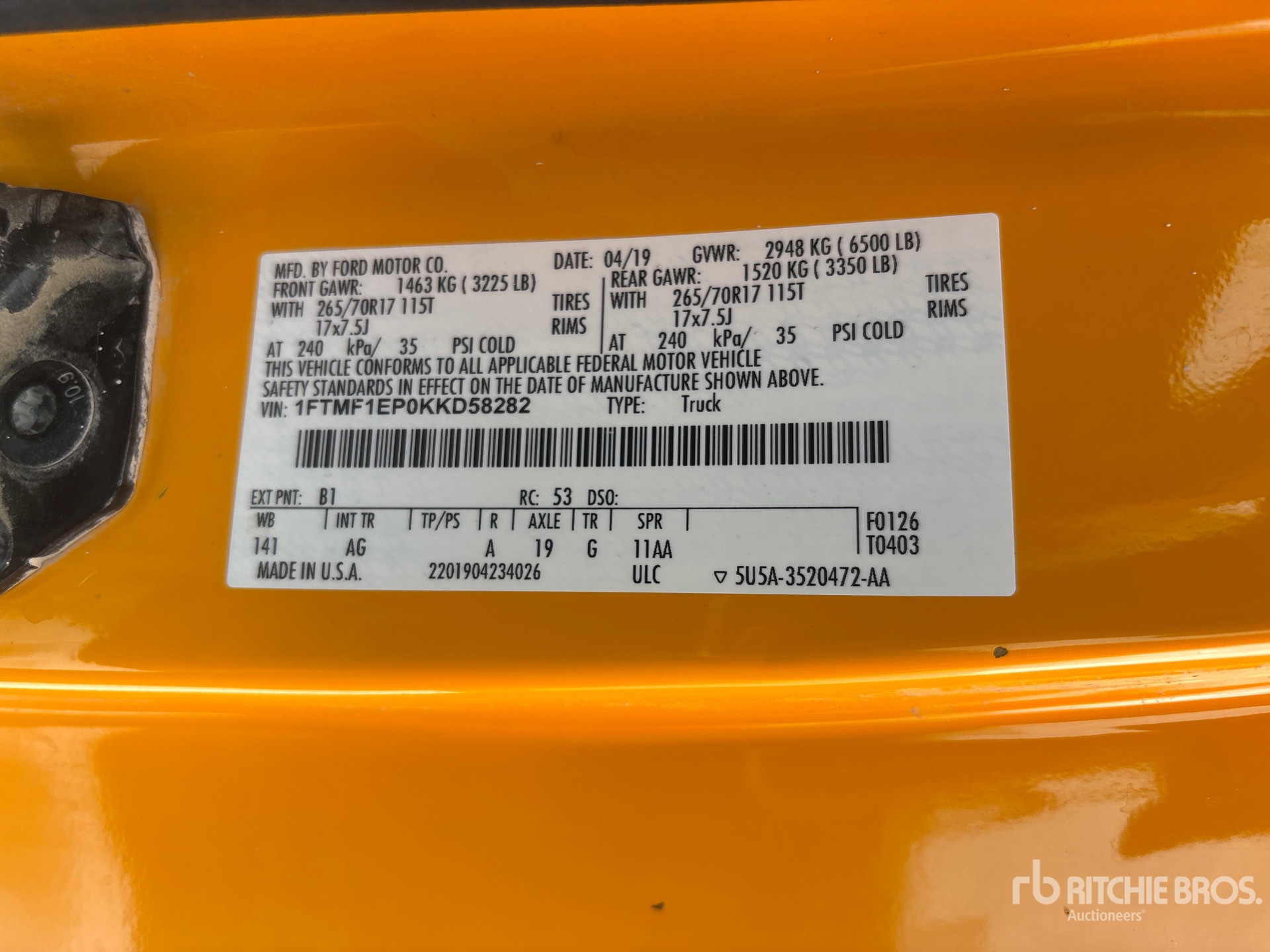 General Appearance with Serial Number / VIN