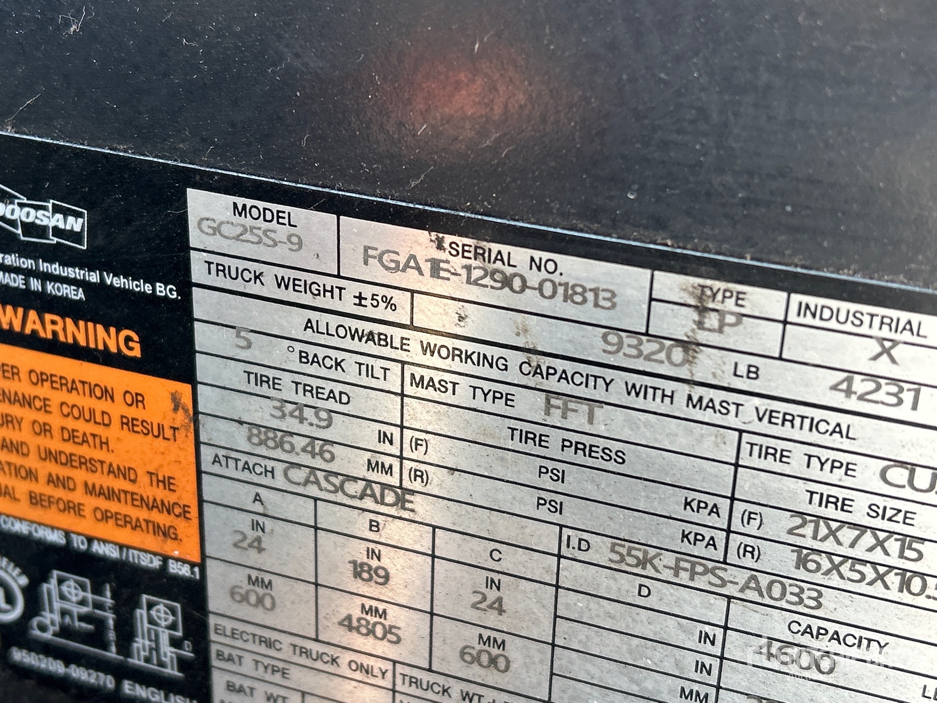 General Appearance with Serial Number / VIN