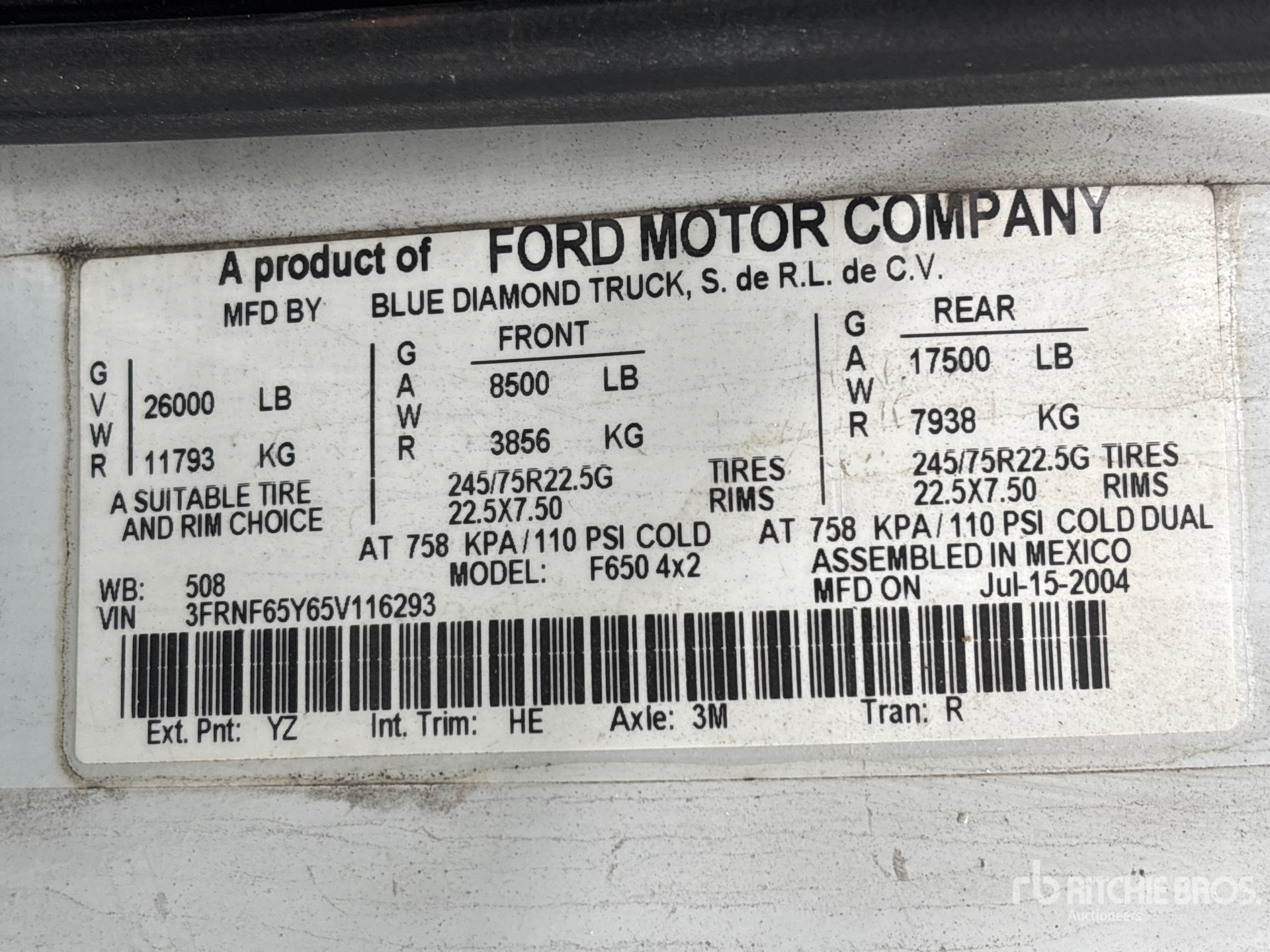 General Appearance with Serial Number / VIN