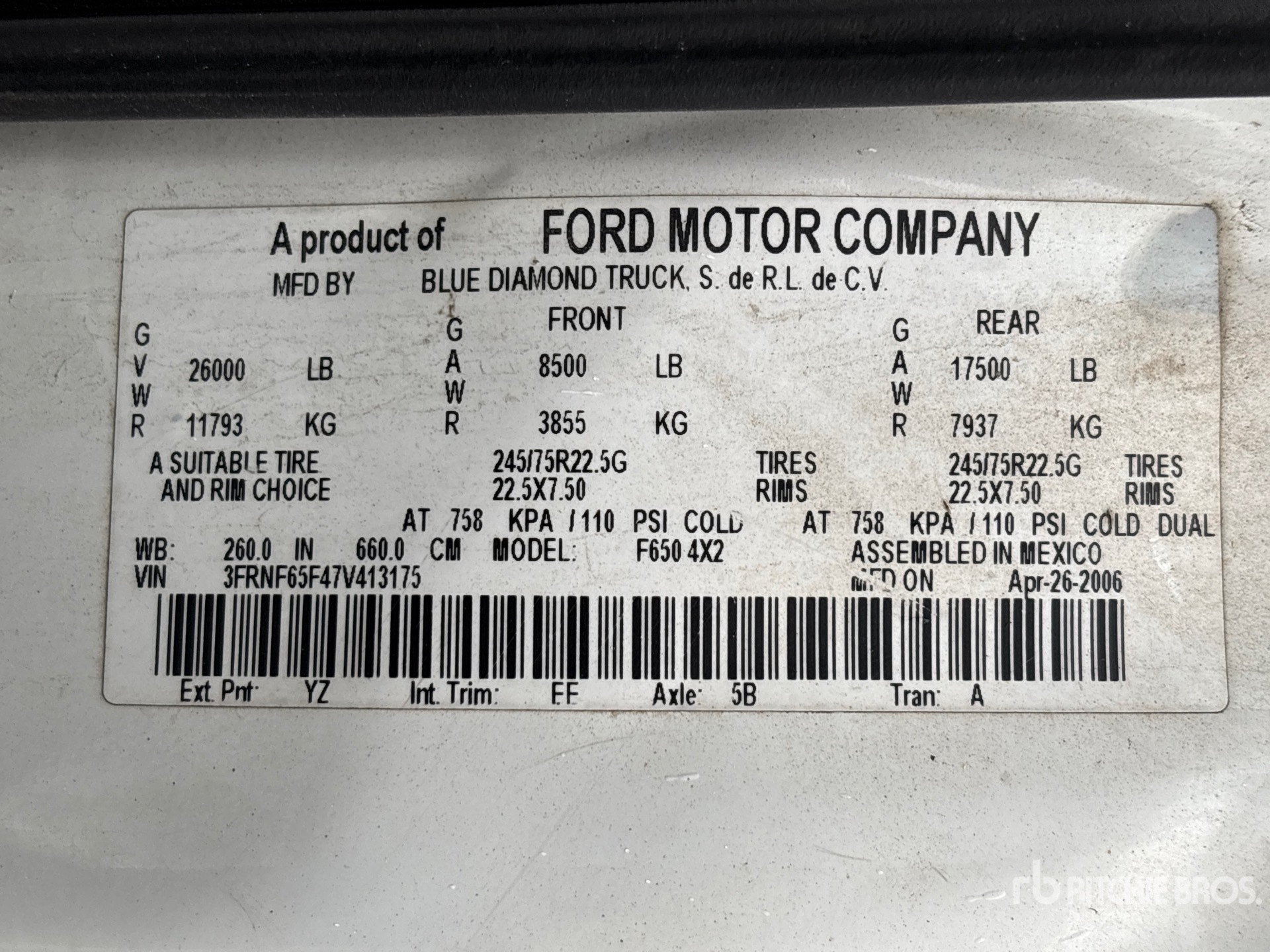 General Appearance with Serial Number / VIN