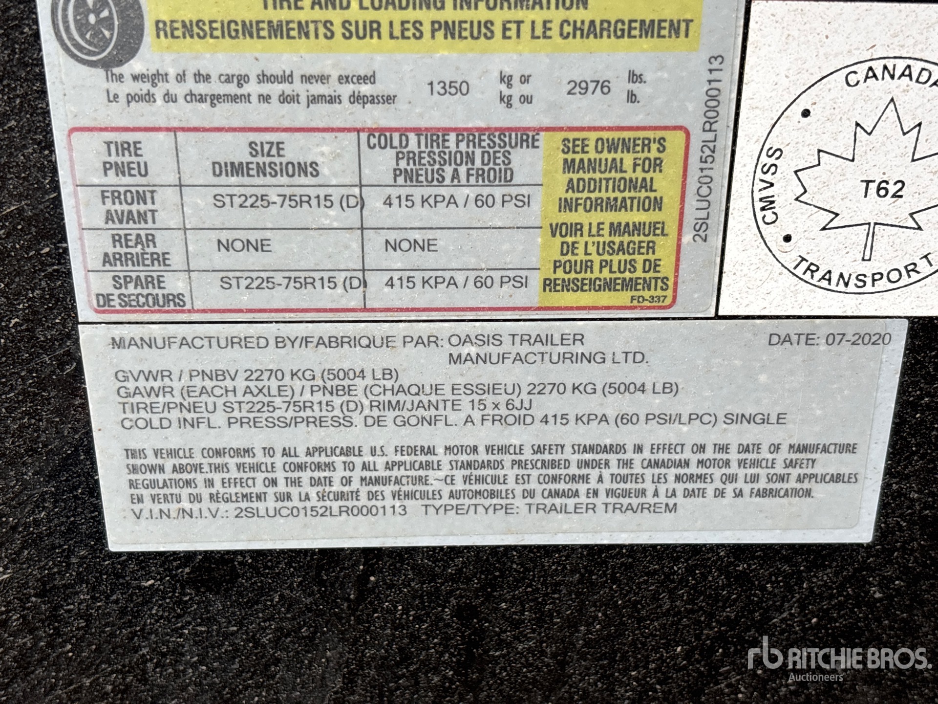 General Appearance with Serial Number / VIN