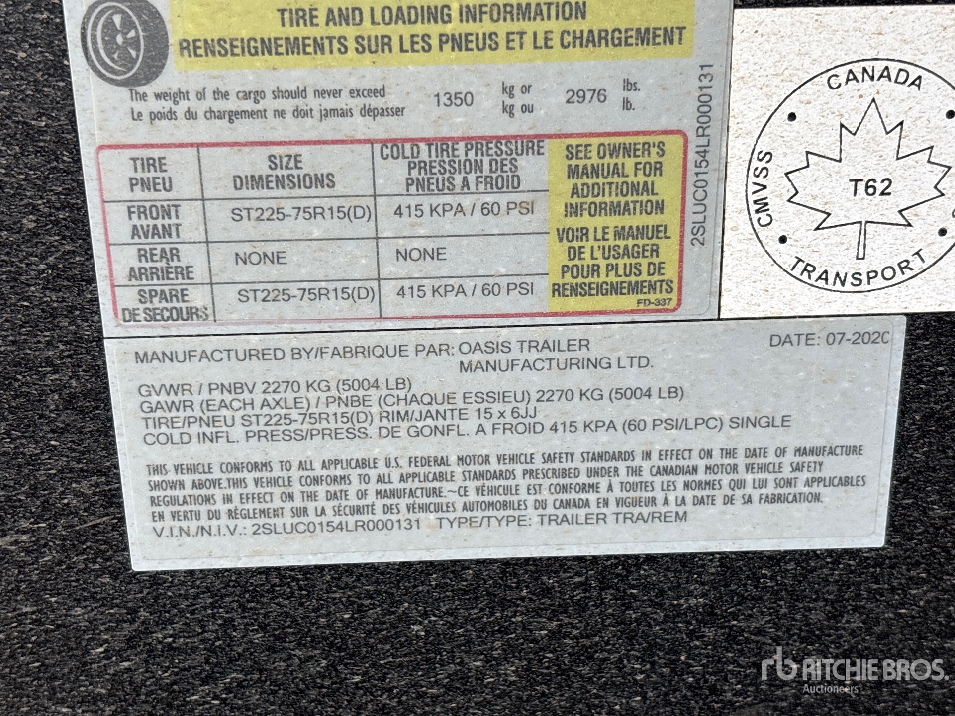 General Appearance with Serial Number / VIN