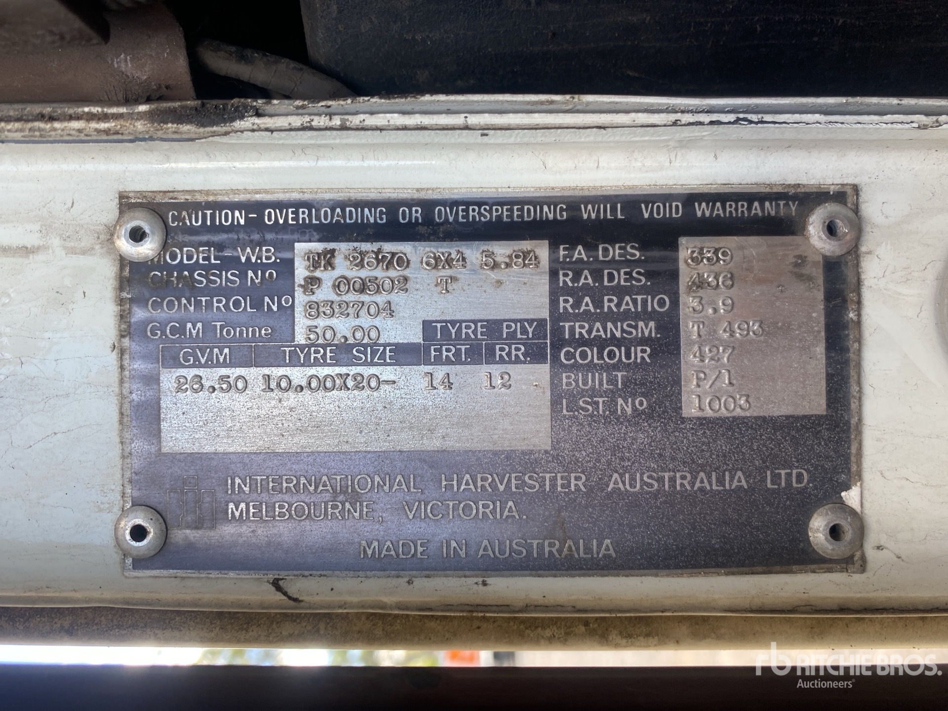 General Appearance with Serial Number / VIN