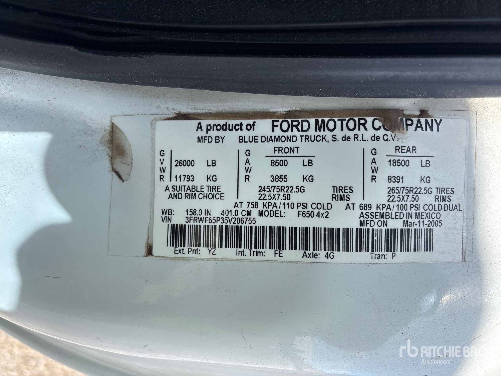 General Appearance with Serial Number / VIN