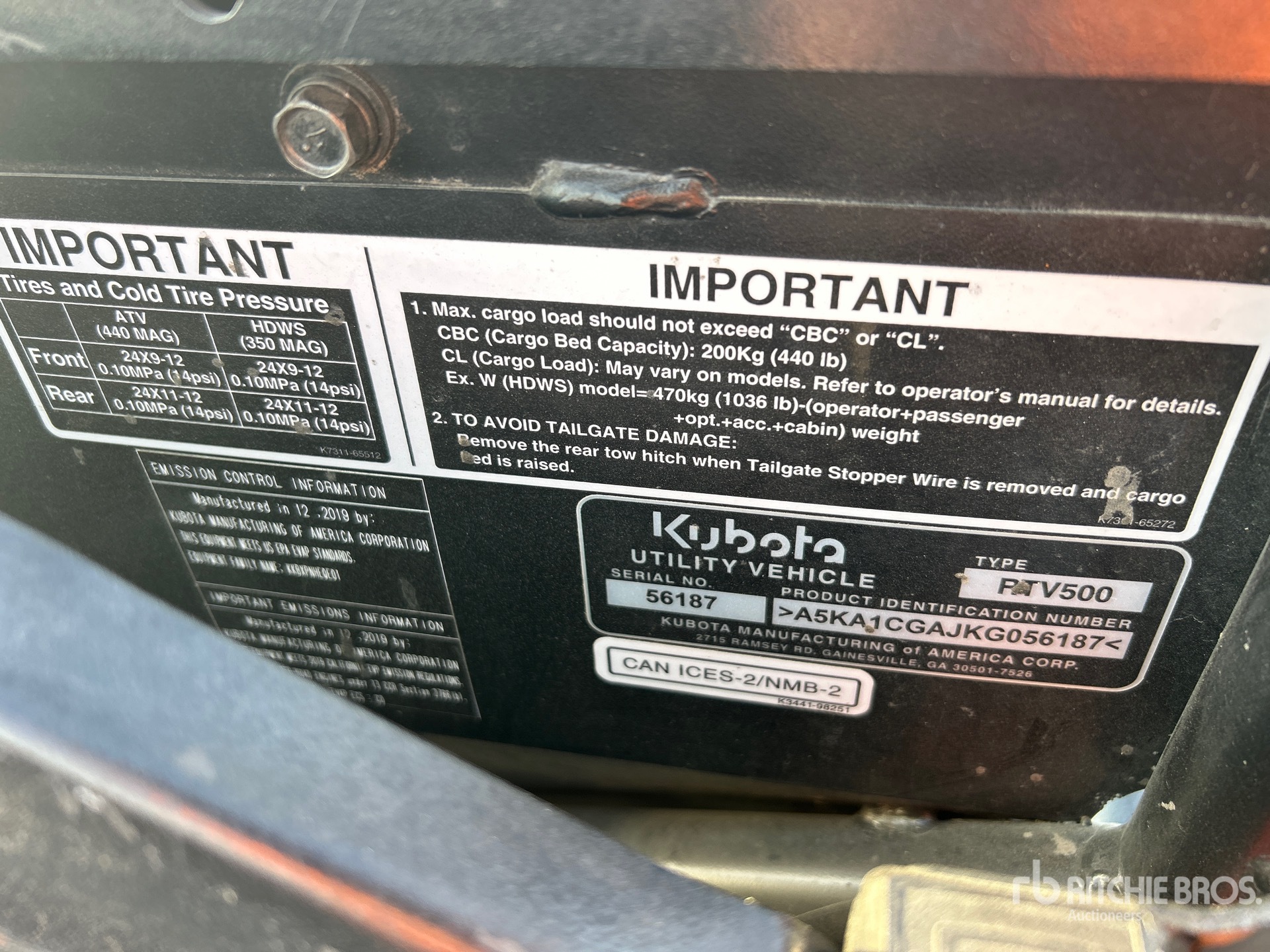 General Appearance with Serial Number / VIN