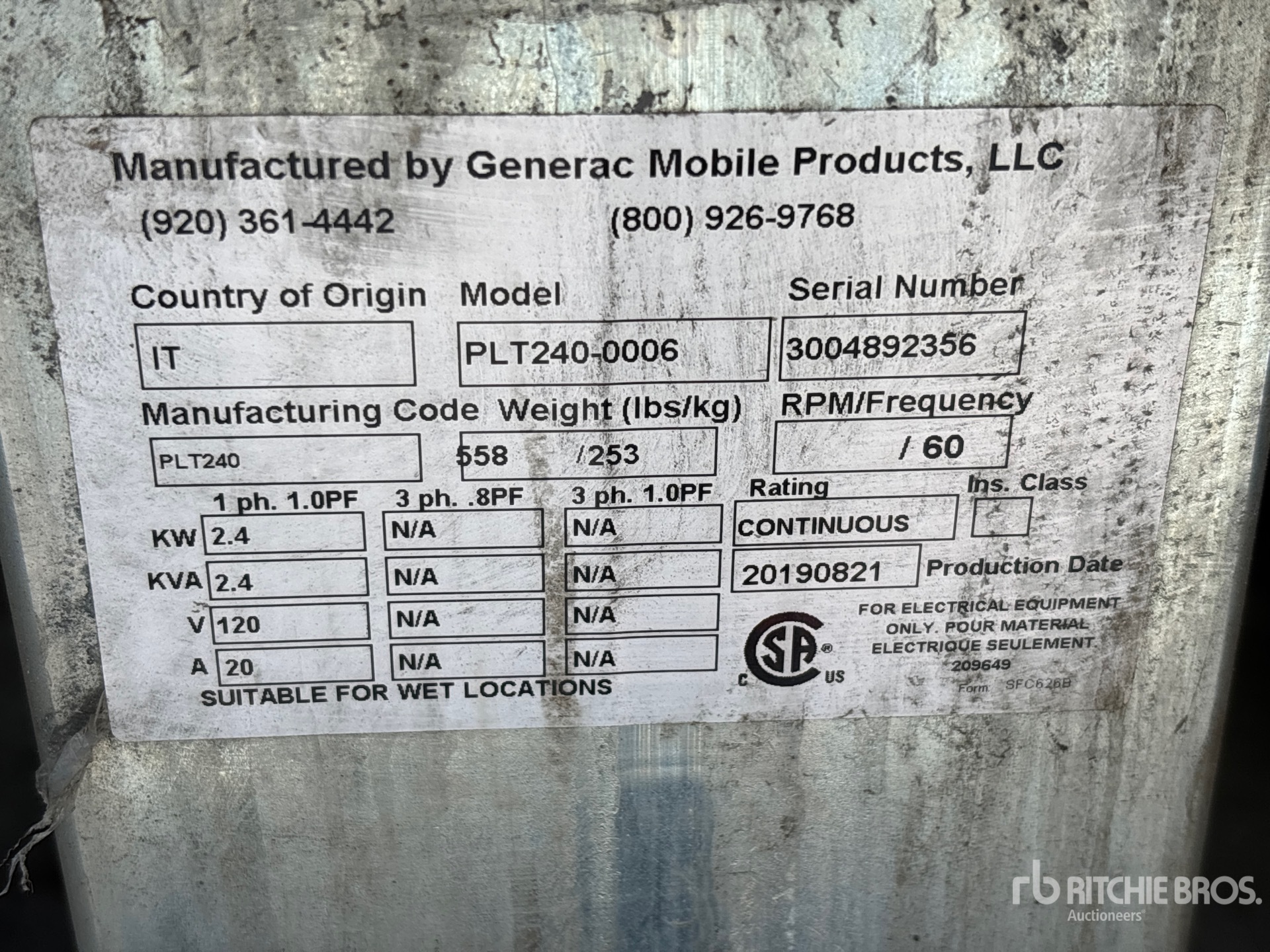 General Appearance with Serial Number / VIN
