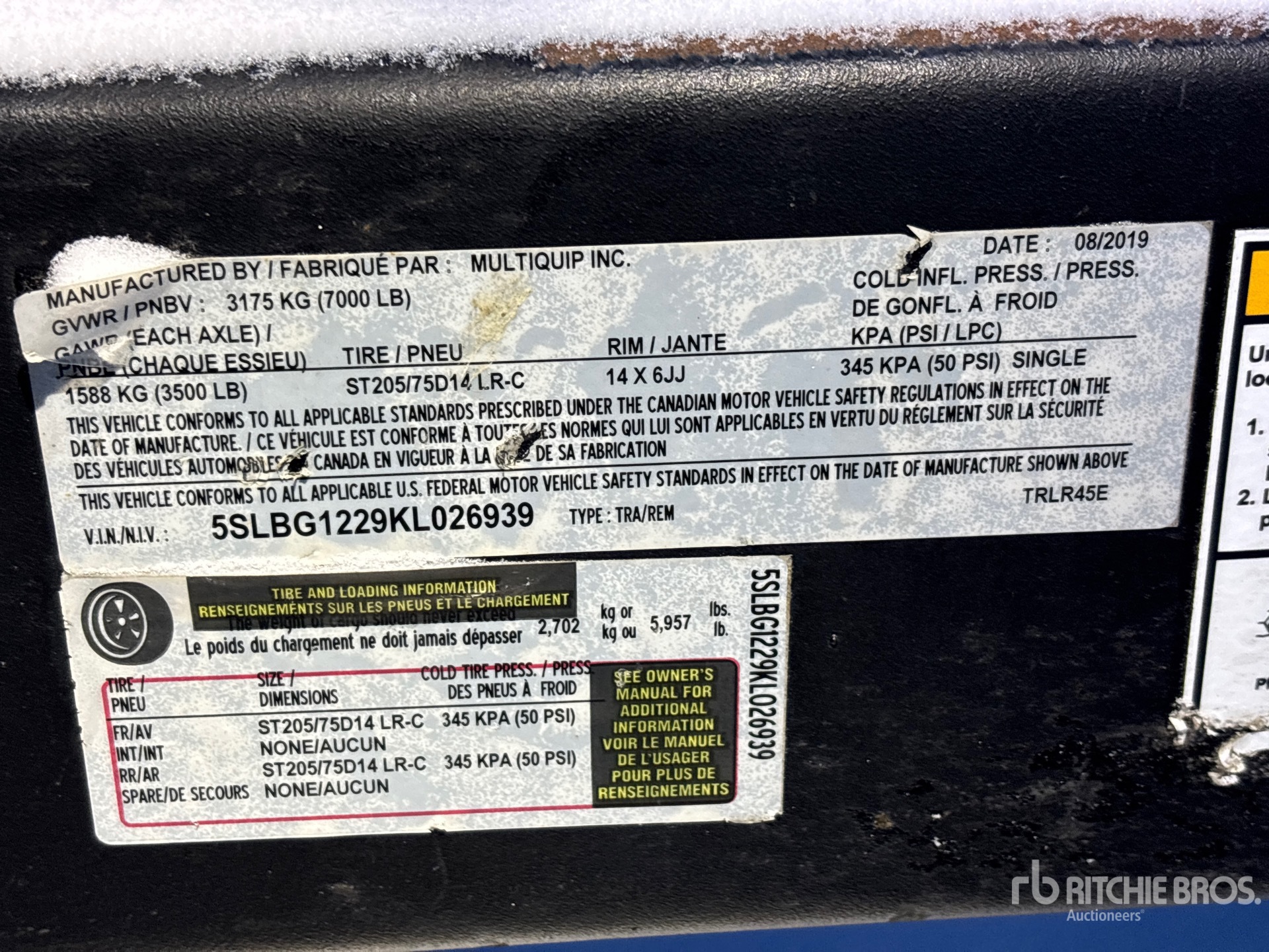 General Appearance with Serial Number / VIN