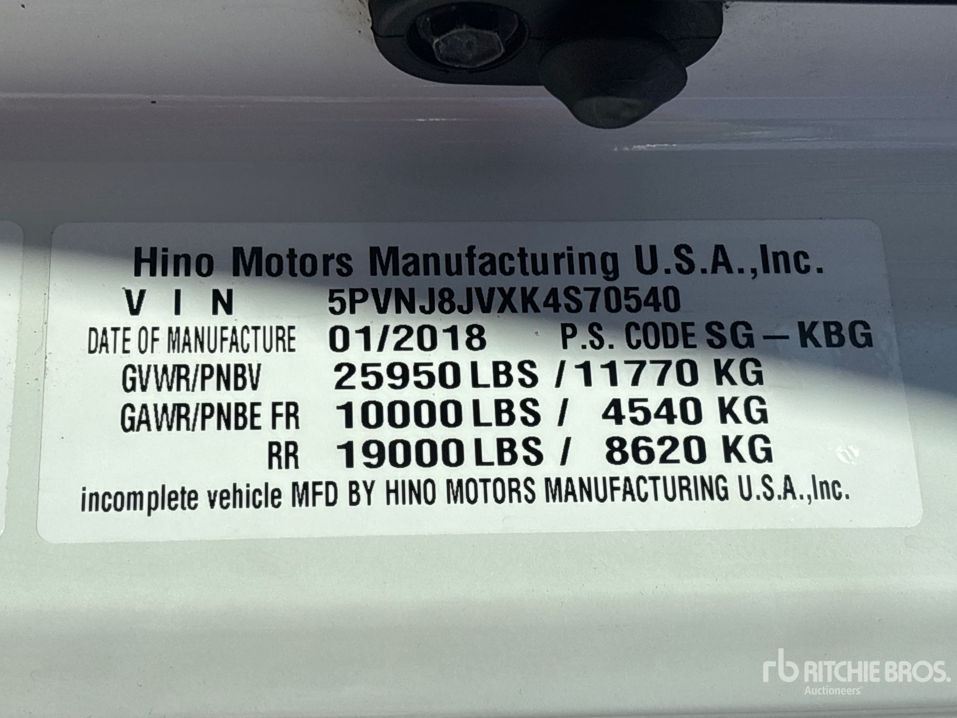 General Appearance with Serial Number / VIN