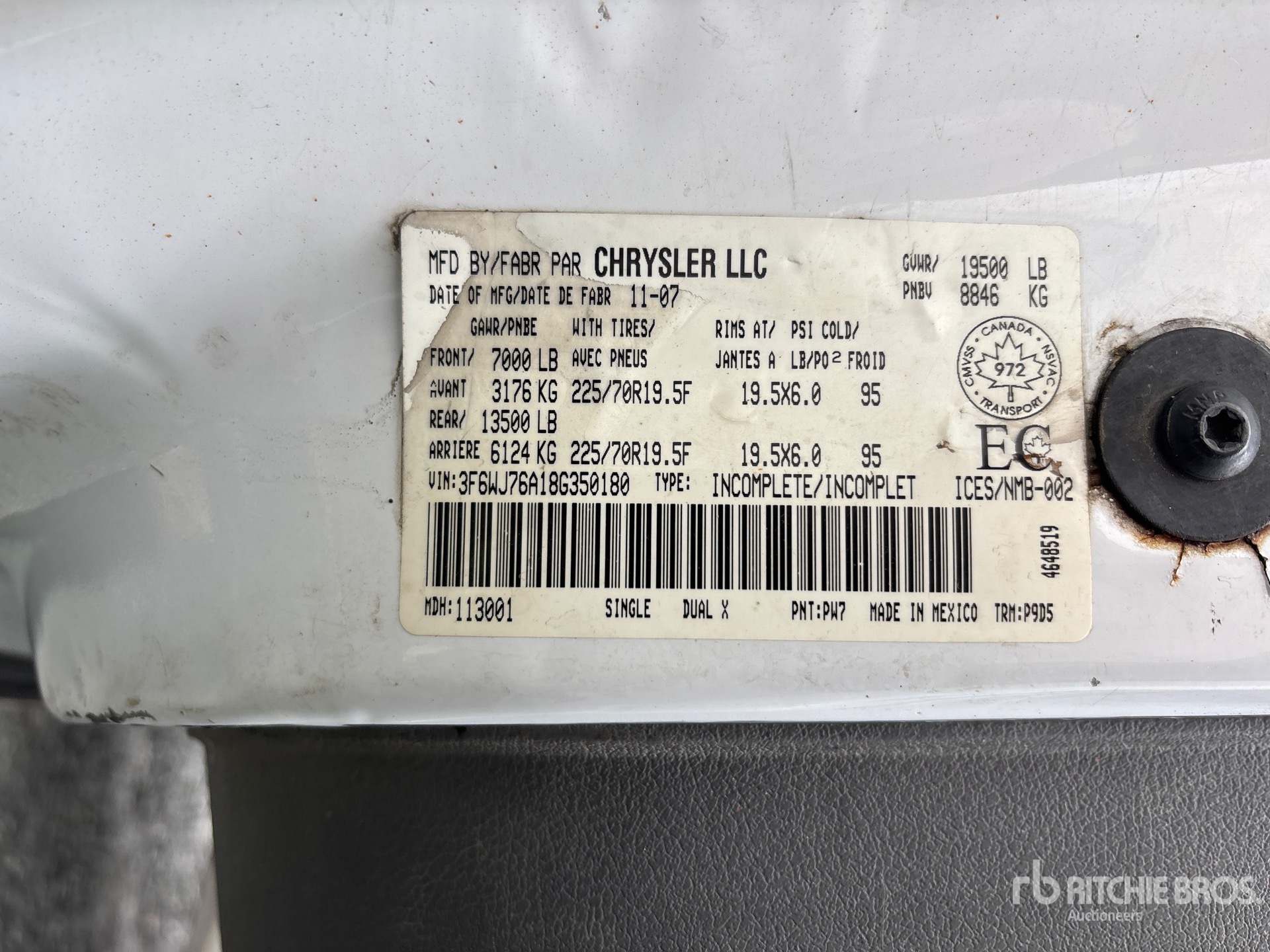 General Appearance with Serial Number / VIN