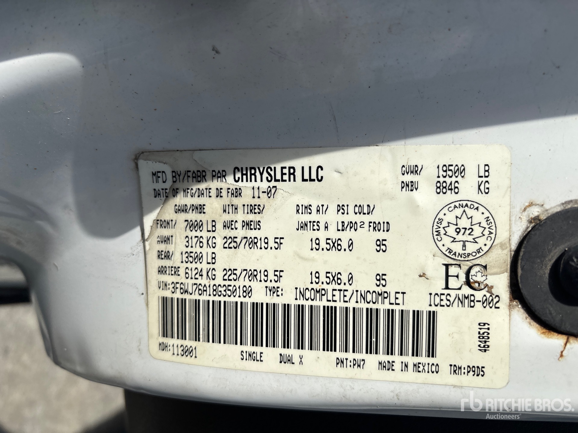 General Appearance with Serial Number / VIN