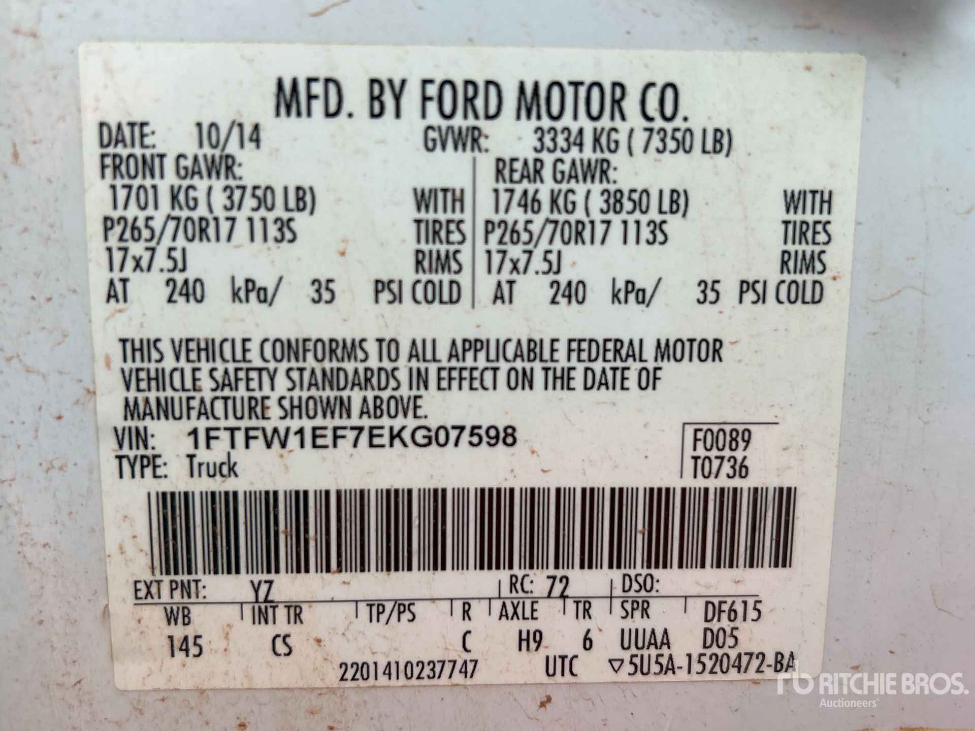 General Appearance with Numéro de série/Numéro d'identification du véhicule automobile