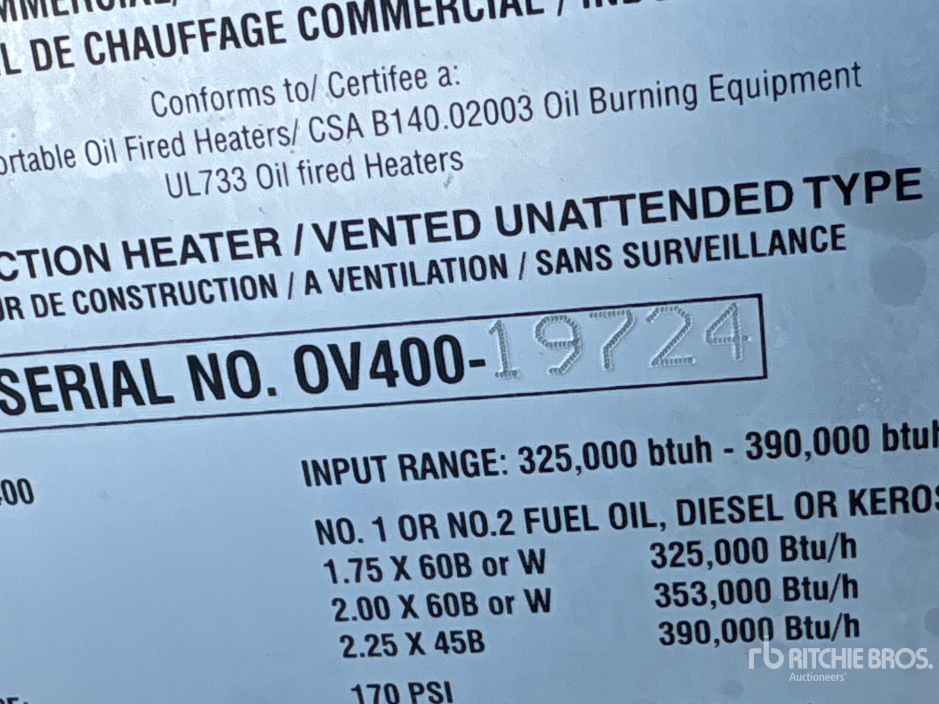 General Appearance with Serial Number / VIN