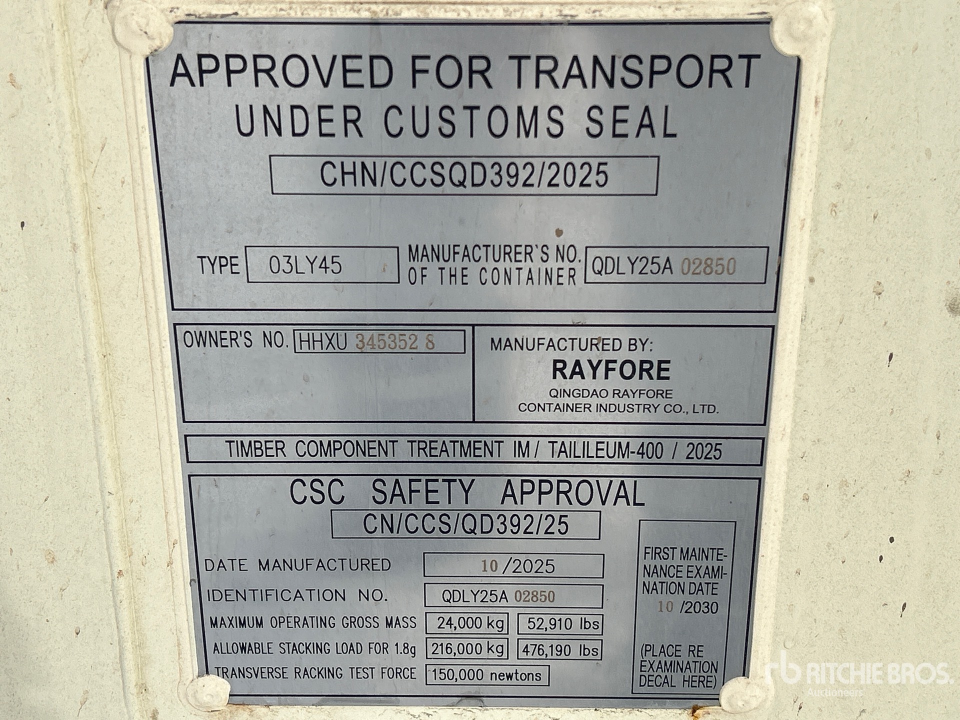 General Appearance with Serial Number / VIN