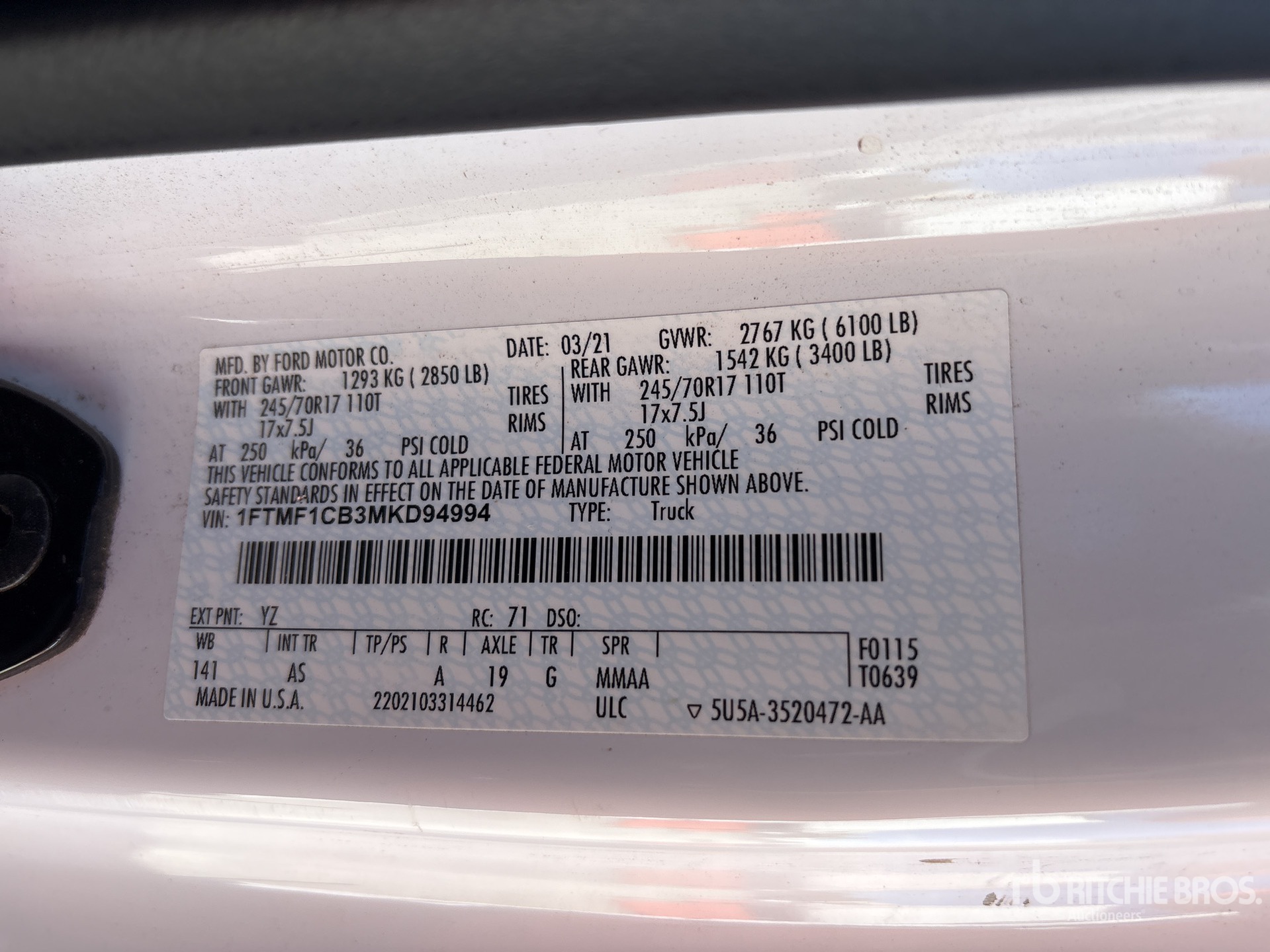 General Appearance with Serial Number / VIN