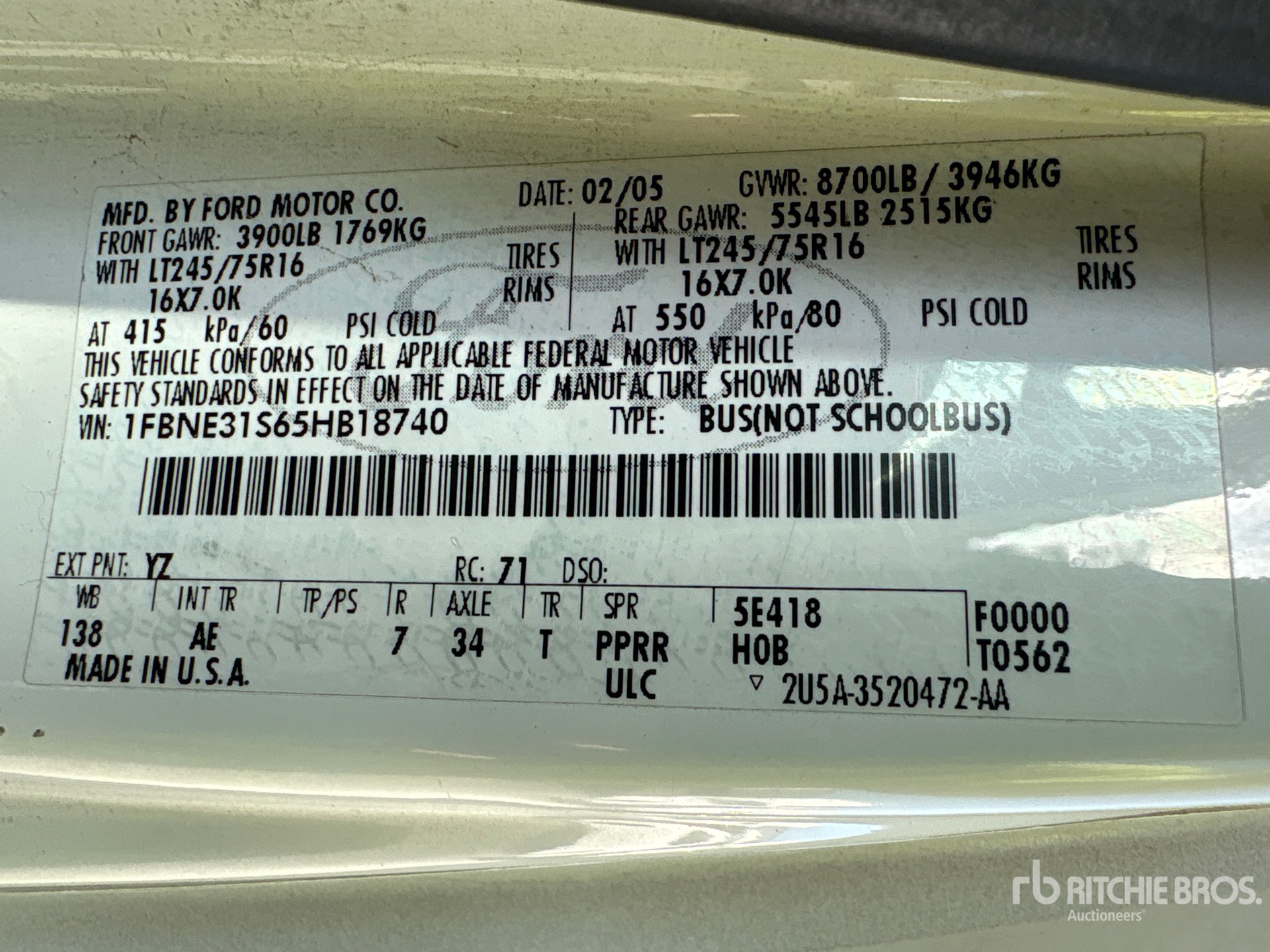 General Appearance with Serial Number / VIN