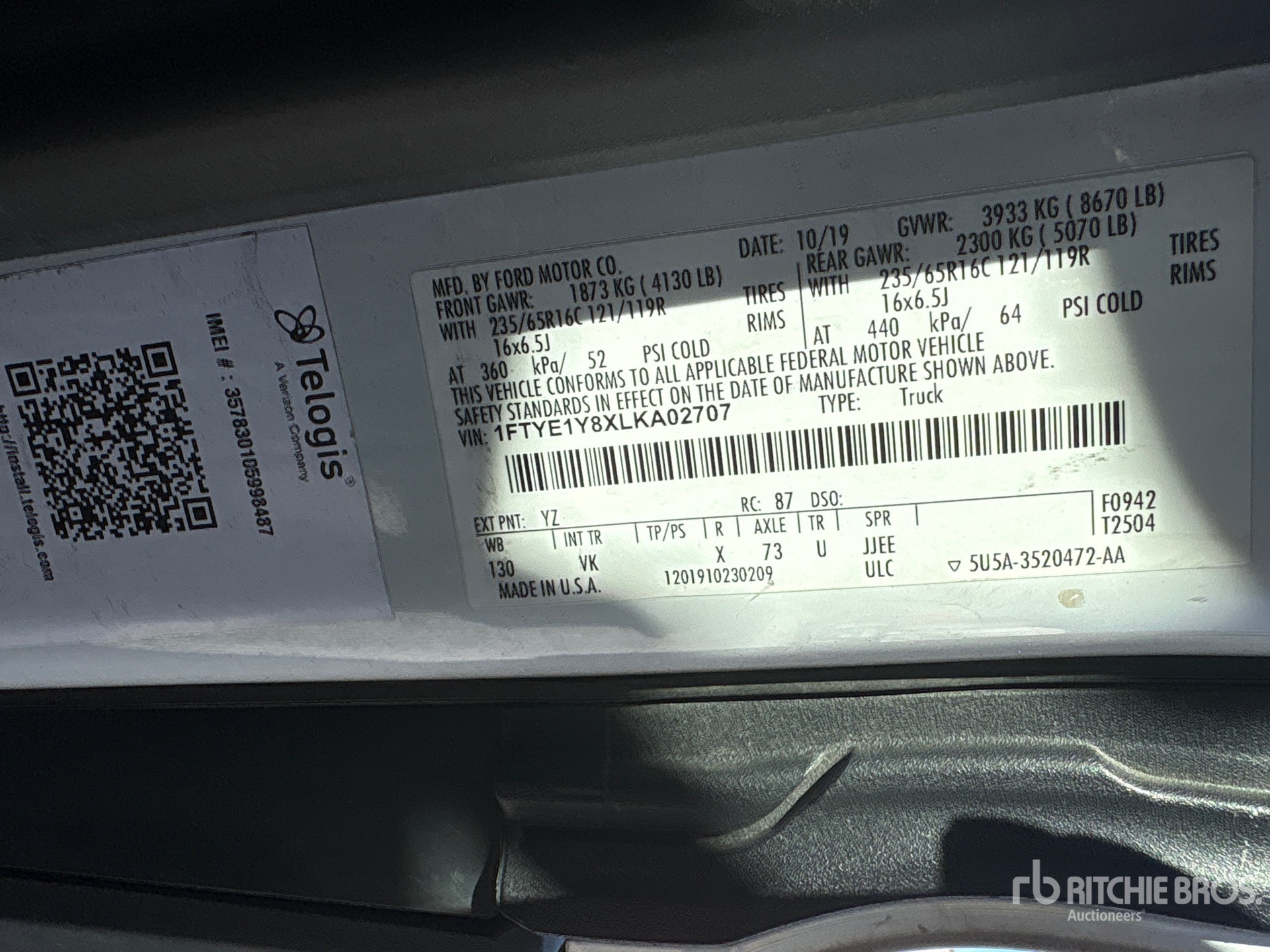 General Appearance with Serial Number / VIN