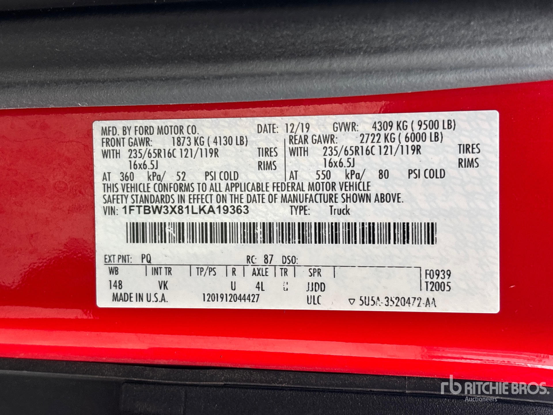 General Appearance with Serial Number / VIN