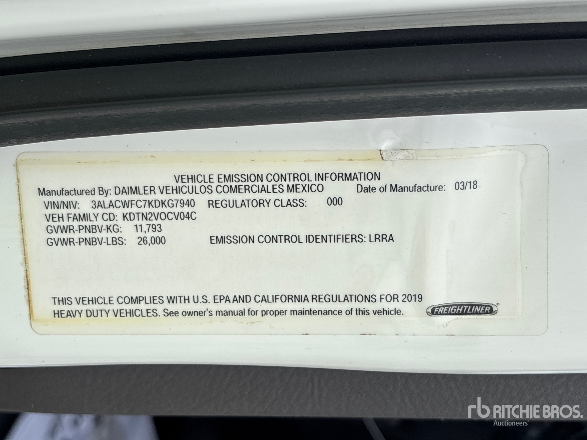 General Appearance with Serial Number / VIN