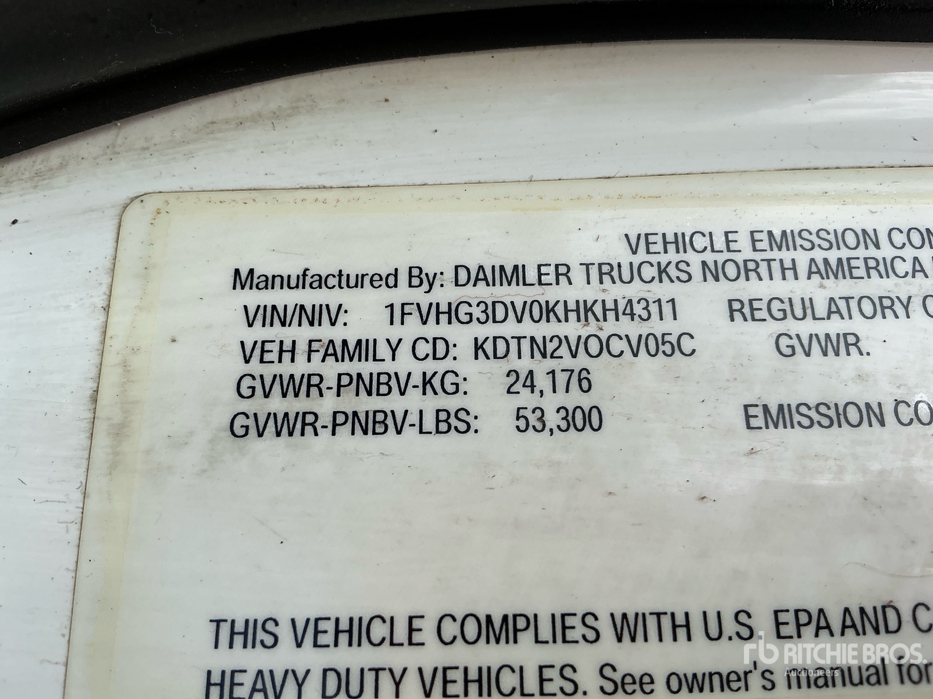 General Appearance with Serial Number / VIN