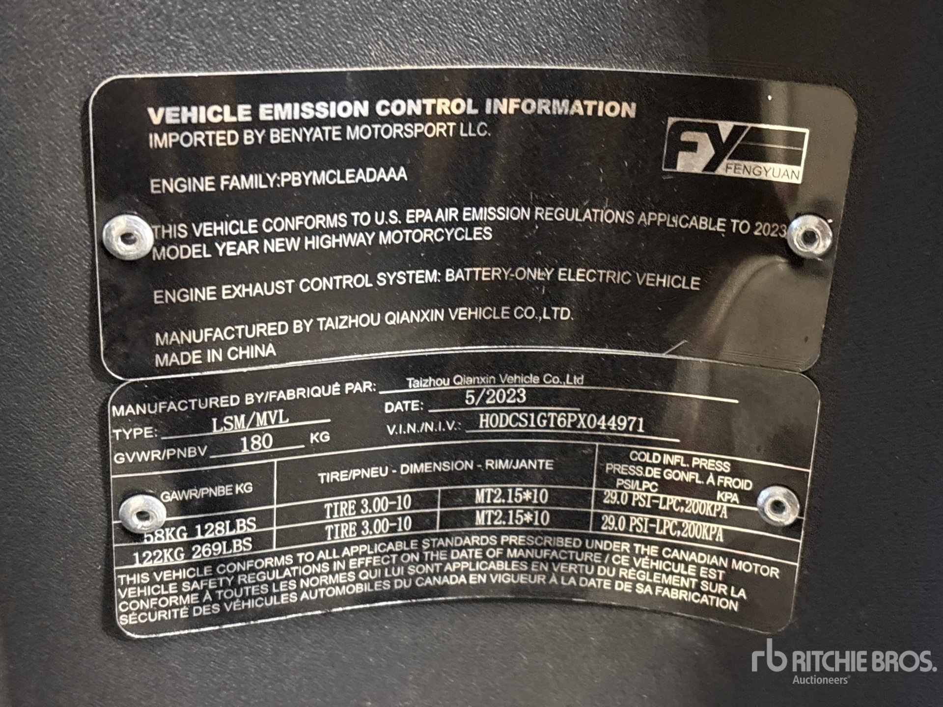 General Appearance with Serial Number / VIN