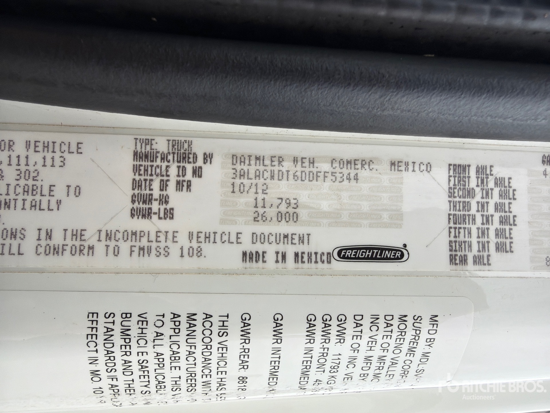 General Appearance with Serial Number / VIN