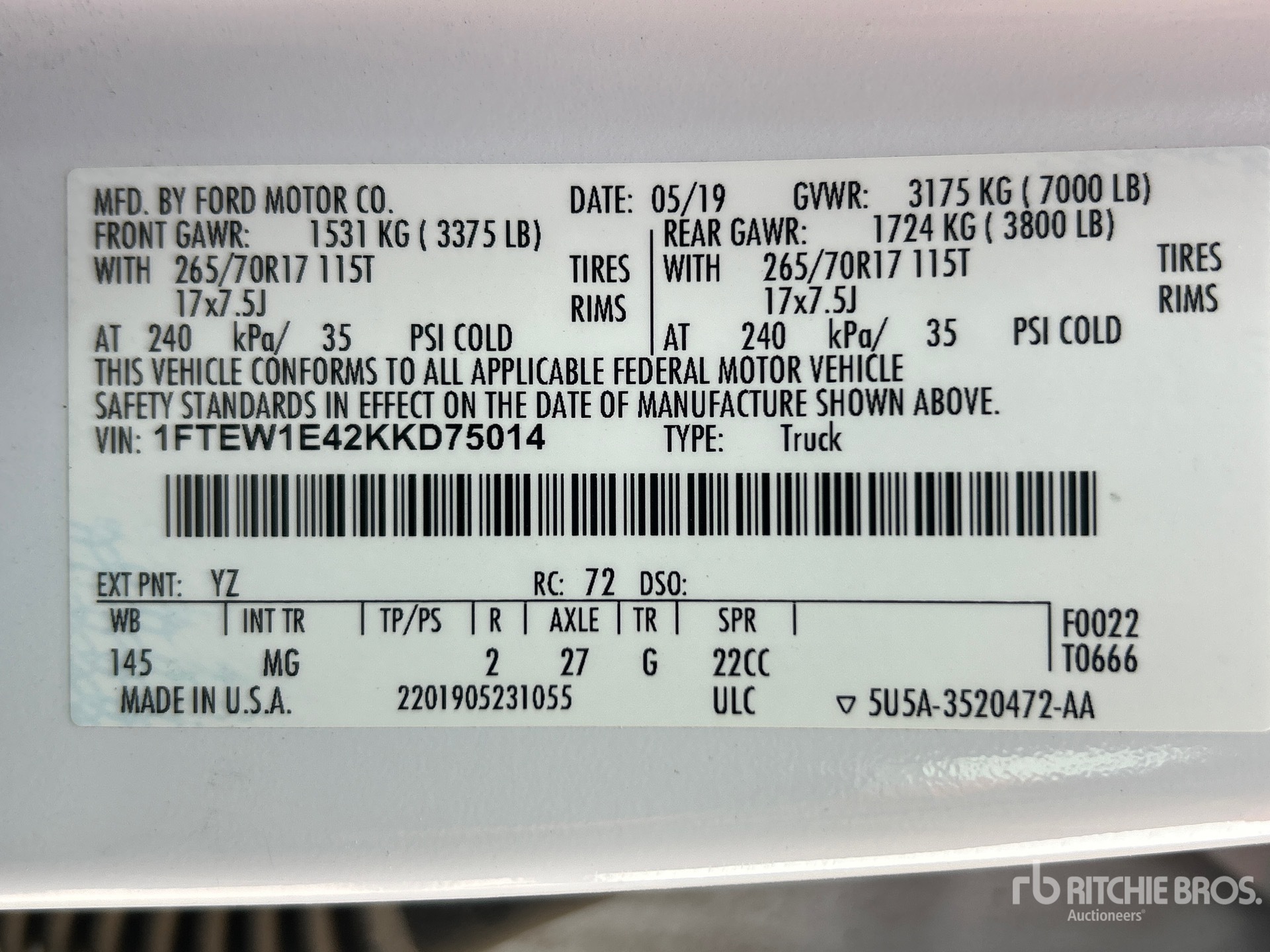 General Appearance with Serial Number / VIN