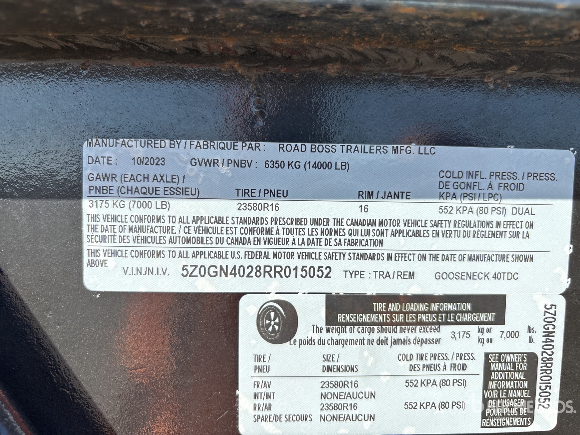 General Appearance with Serial Number / VIN