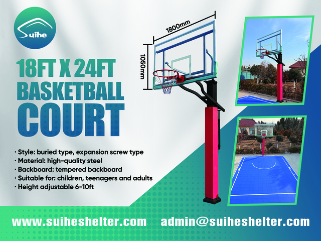 2026 Suihe BC-18ft&times;24ft 5.4 m x 7.3 m Basketball Court w/Adjustable Backboard (Unused)