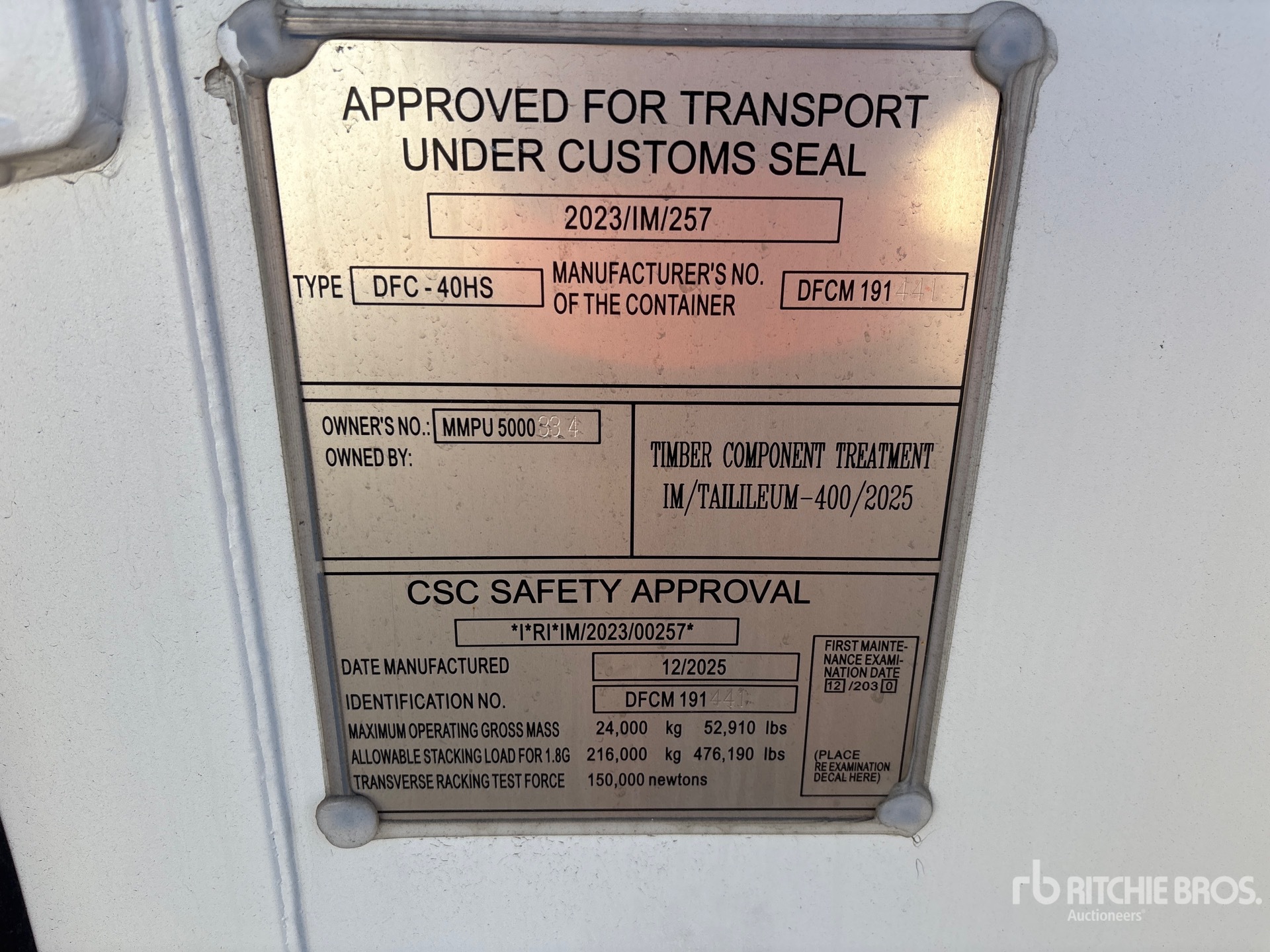 General Appearance with Serial Number / VIN