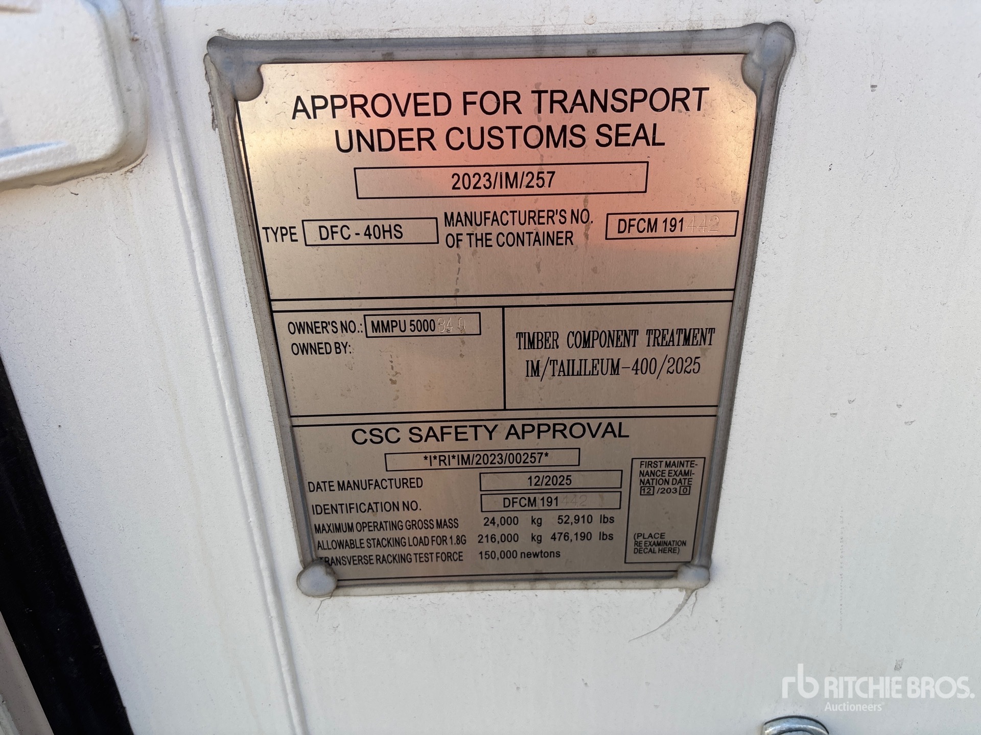 General Appearance with Serial Number / VIN