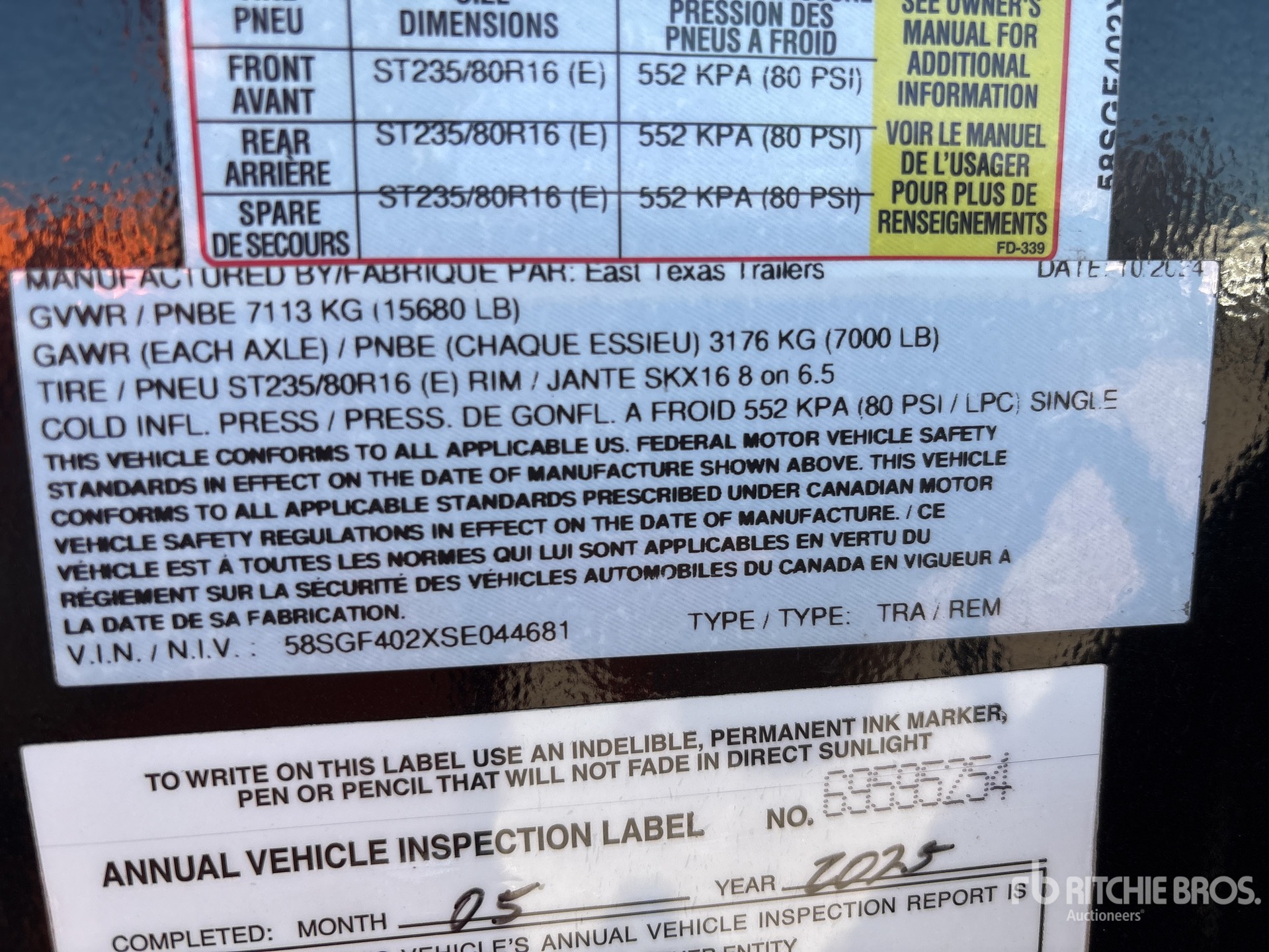 General Appearance with Serial Number / VIN