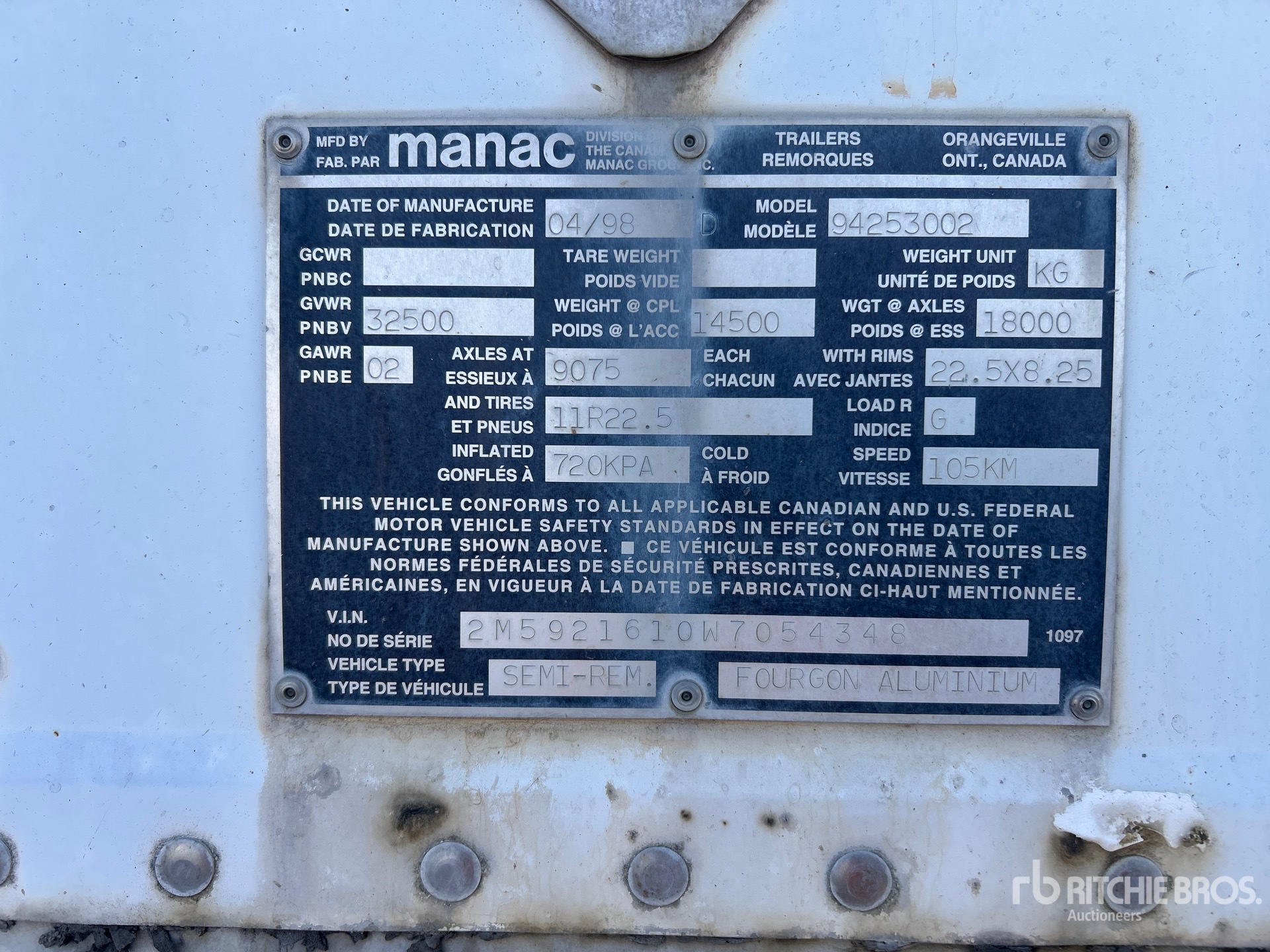 General Appearance with Serial Number / VIN