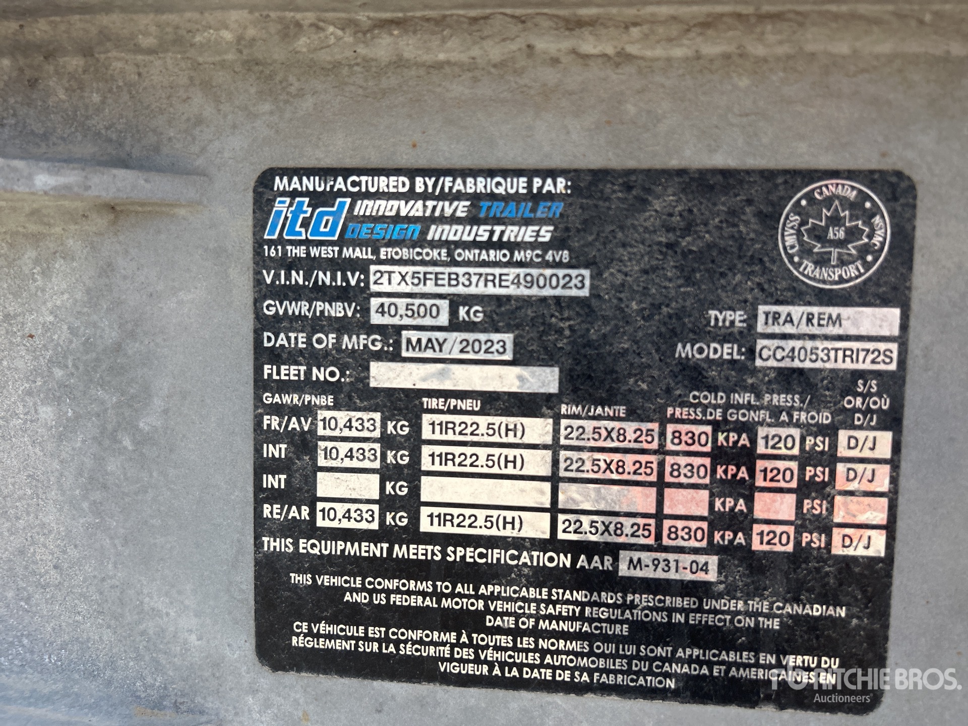 General Appearance with Serial Number / VIN