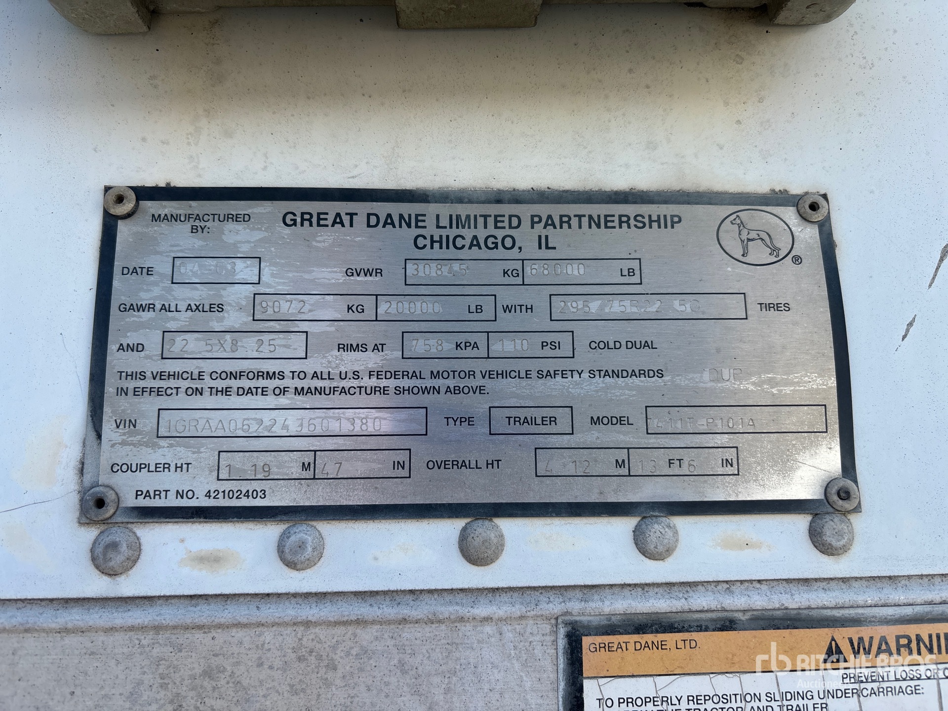 General Appearance with Serial Number / VIN